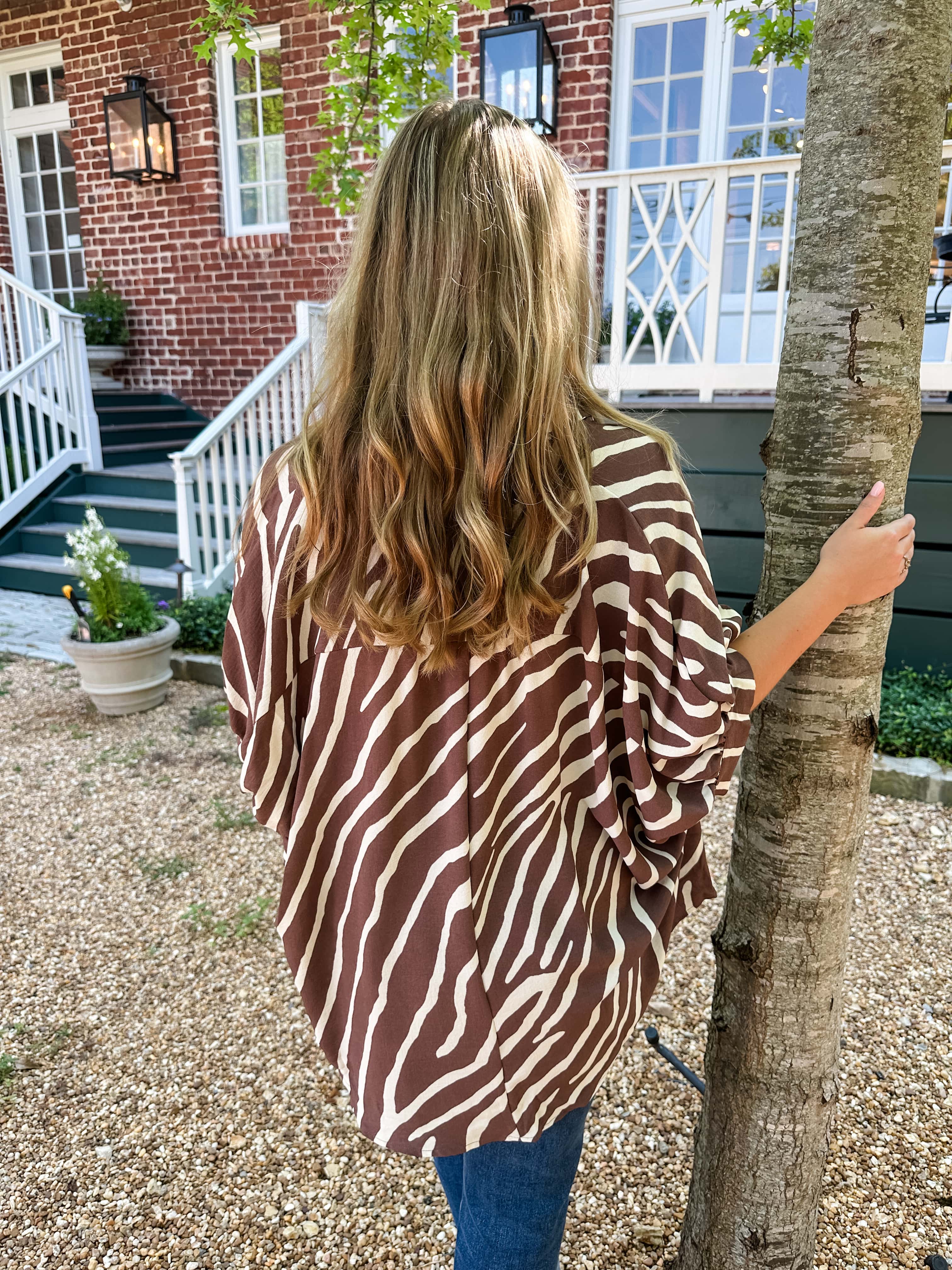 Zebra Print Button Front Top