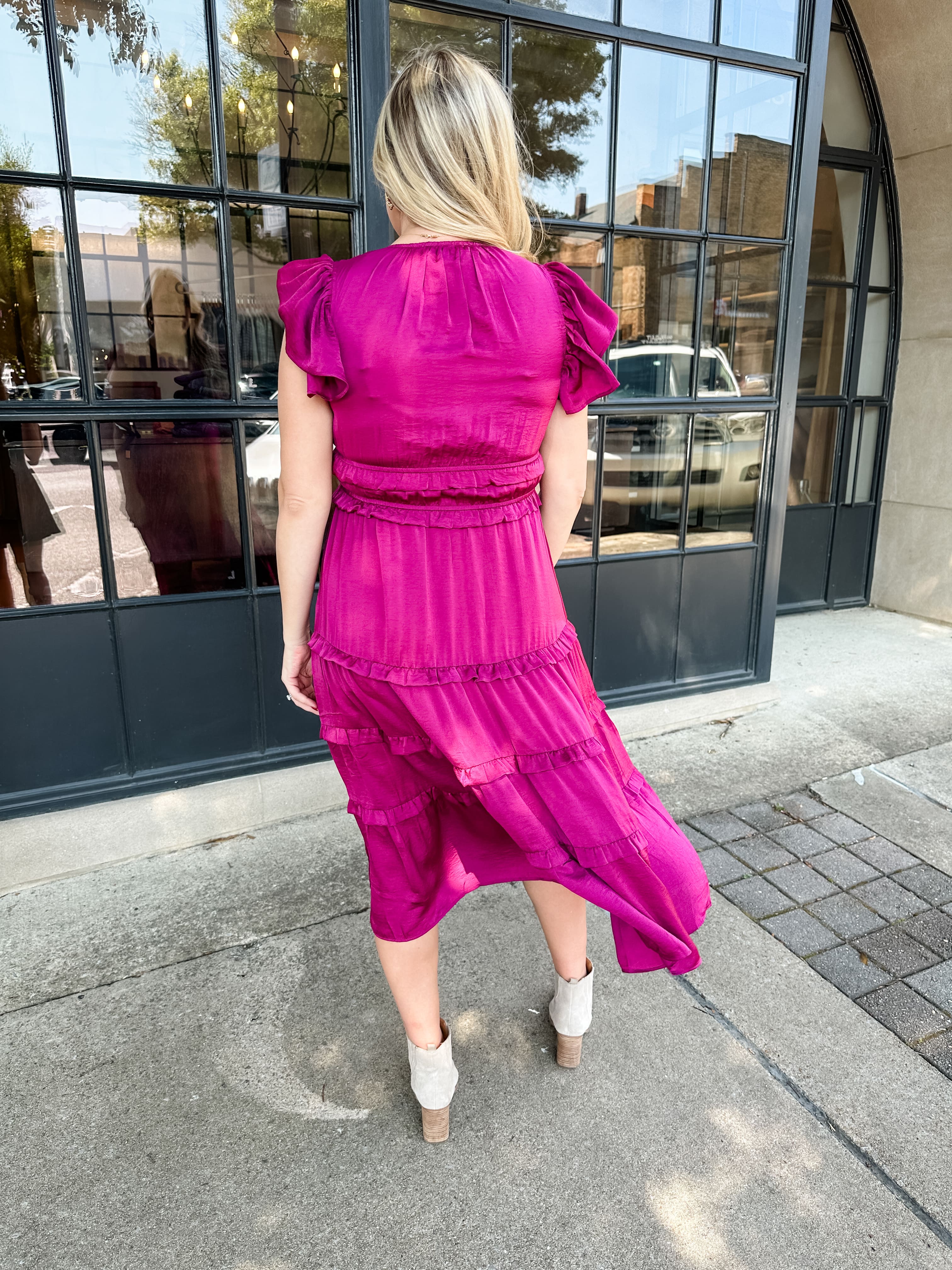 Silky Ruffle Midi Dress