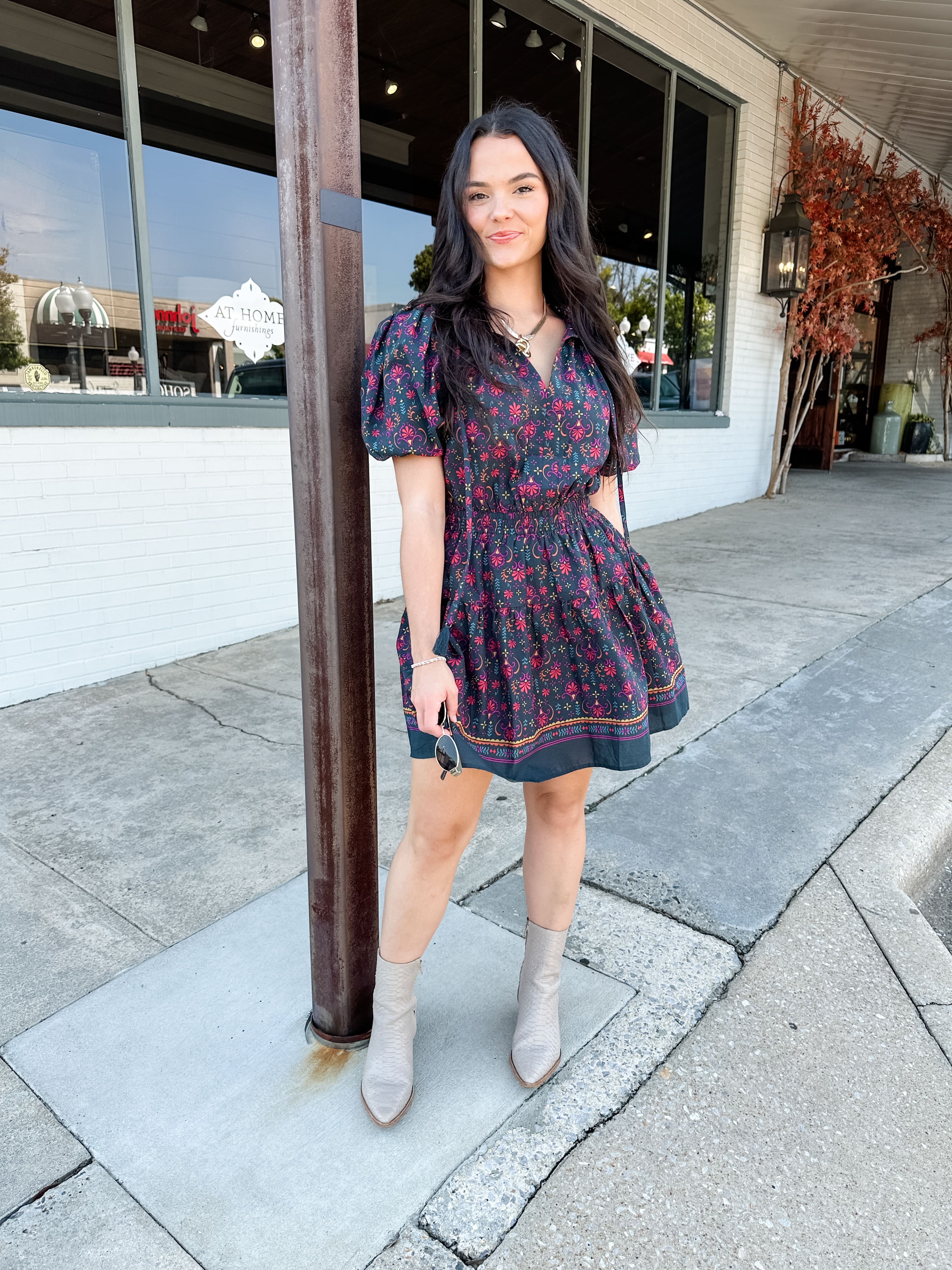 Floral Tie Neck Dress