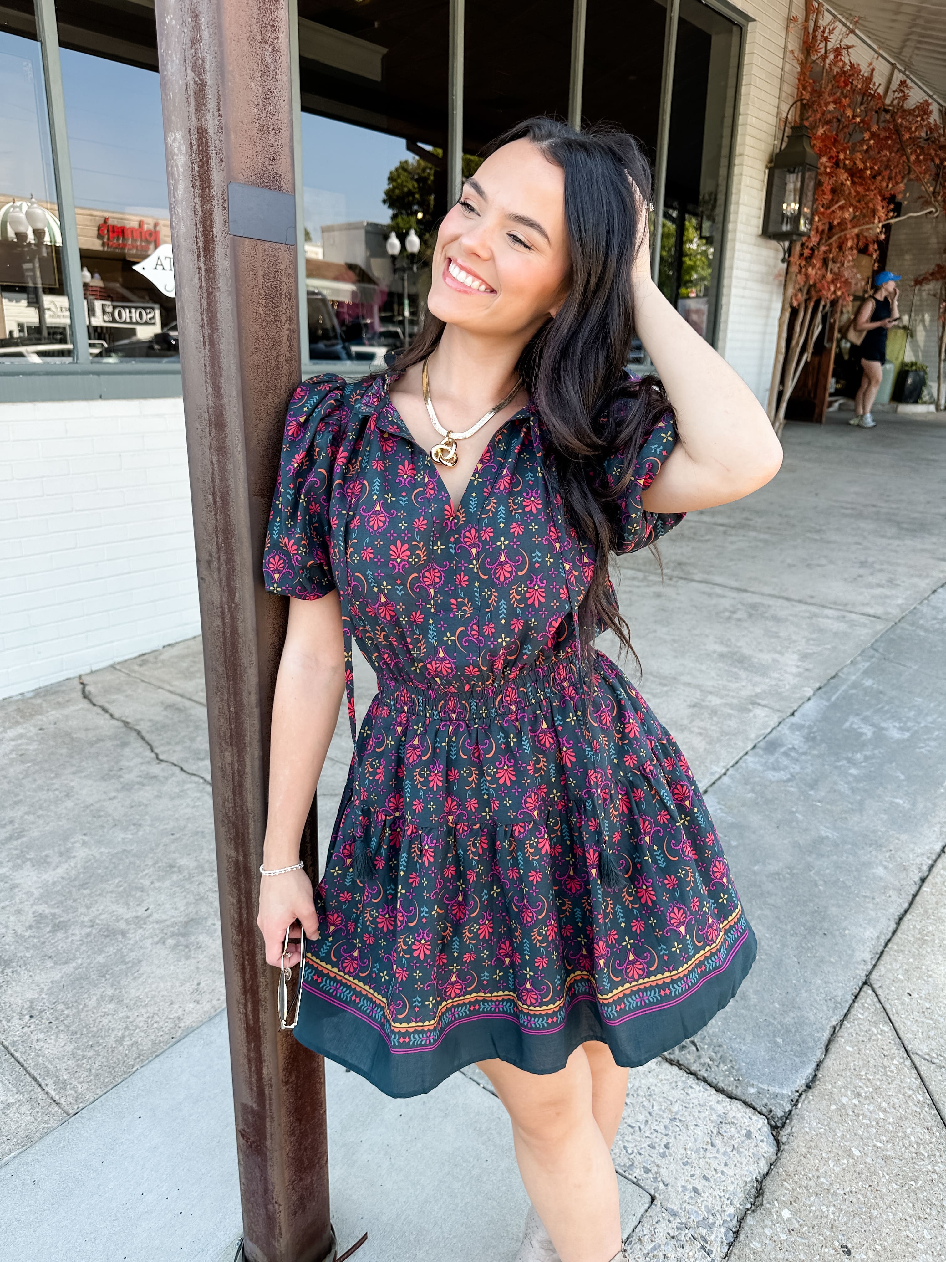 Floral Tie Neck Dress