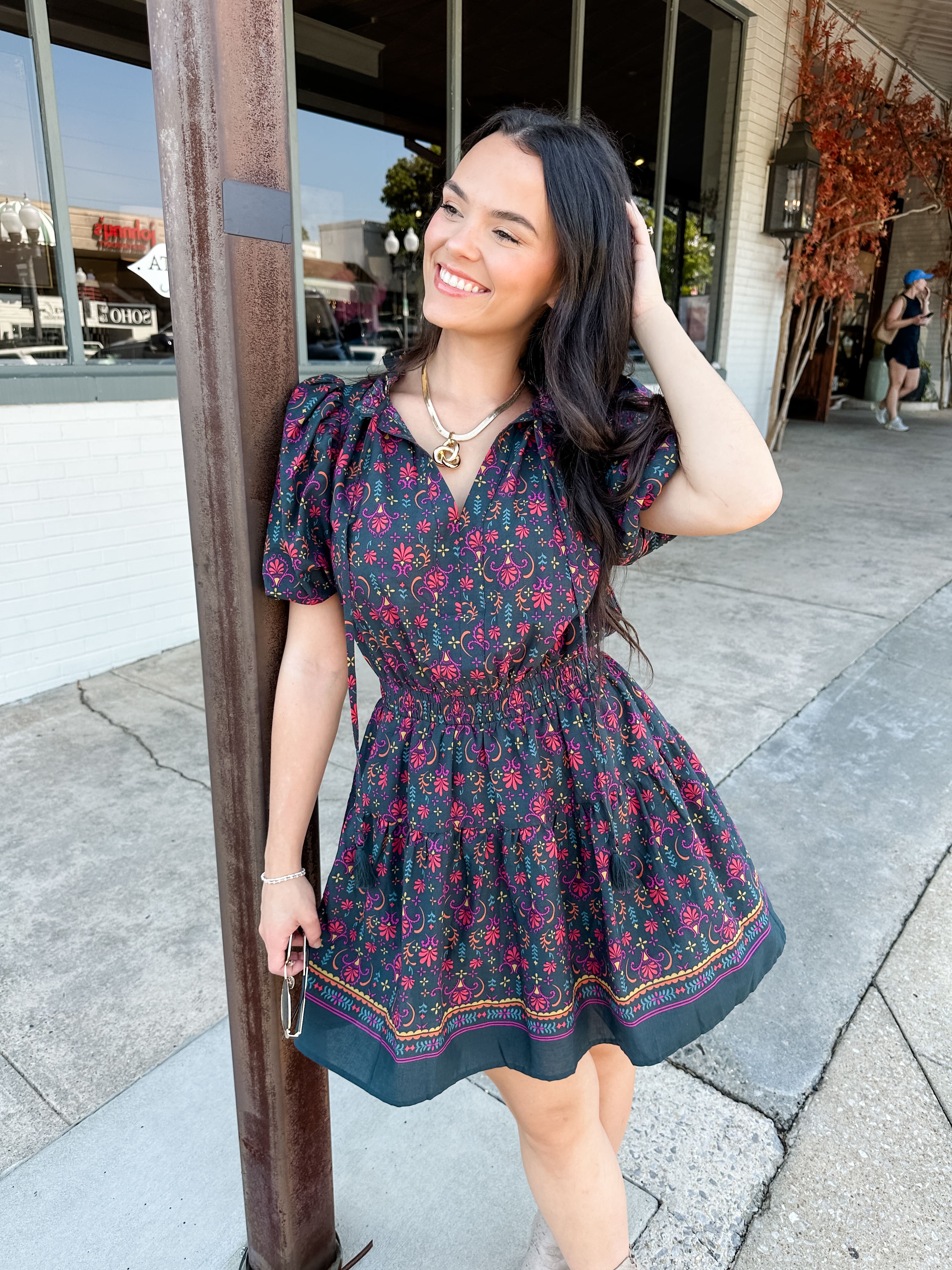 Floral Tie Neck Dress