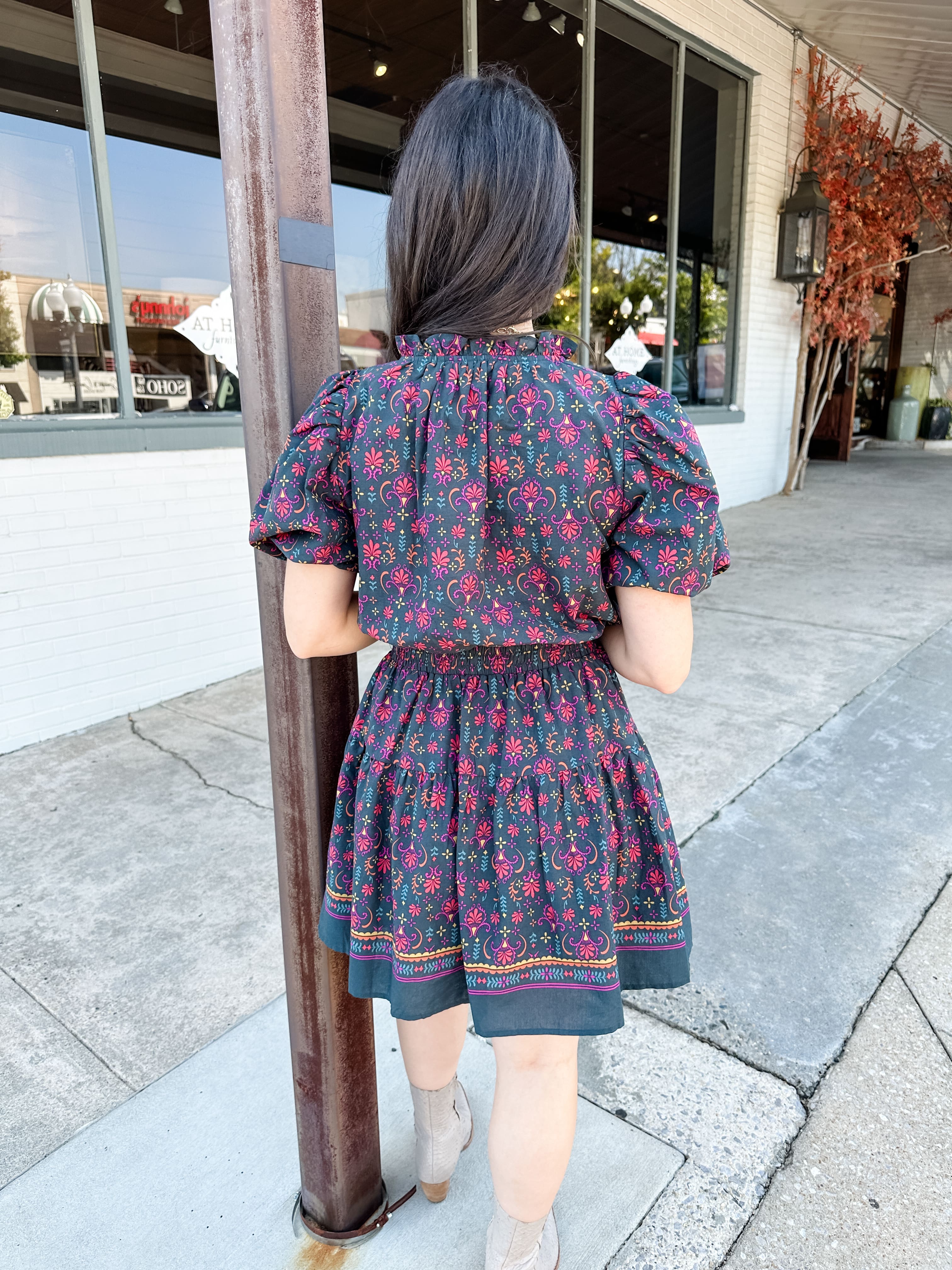 Floral Tie Neck Dress