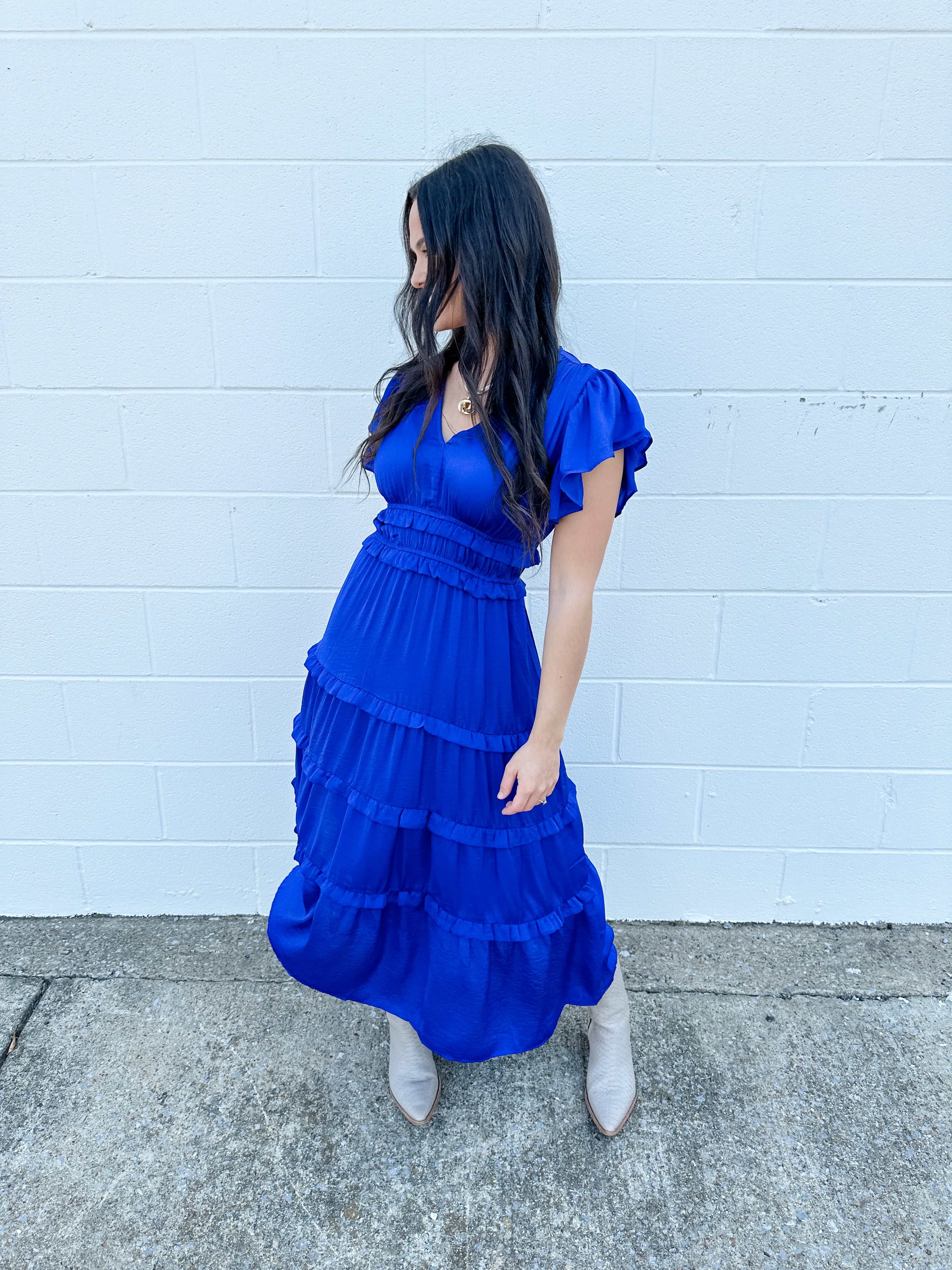 Silky Ruffle Midi Dress