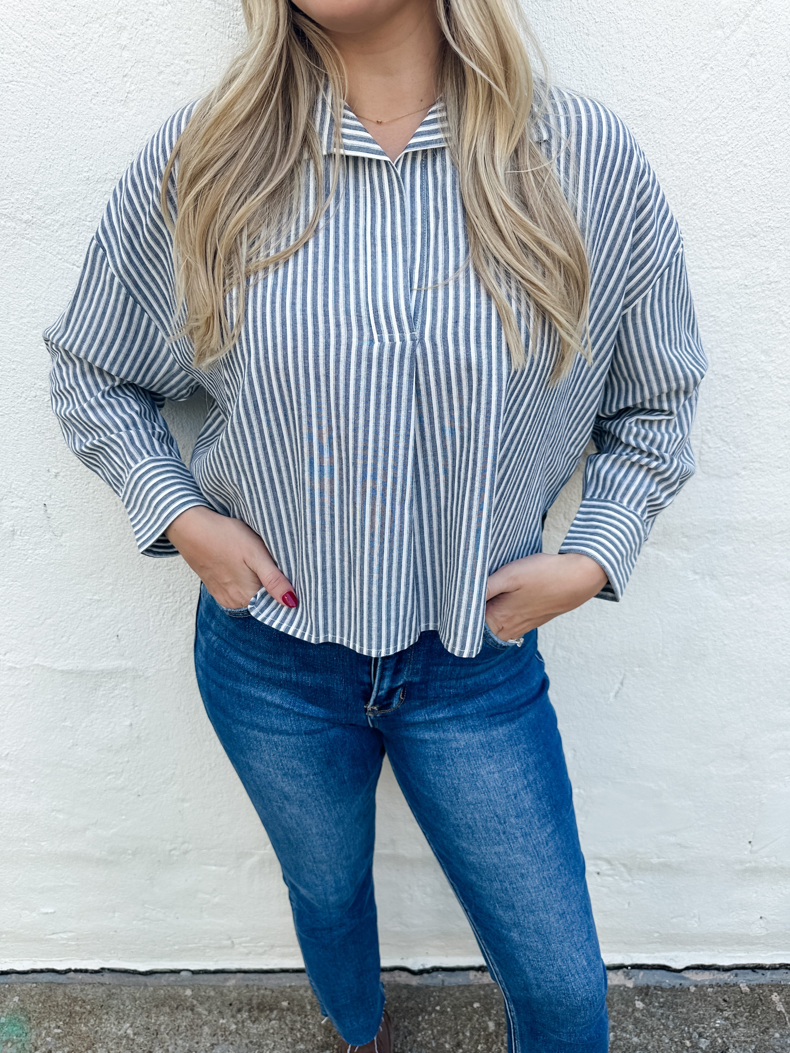 Wide Collar Stripe Top