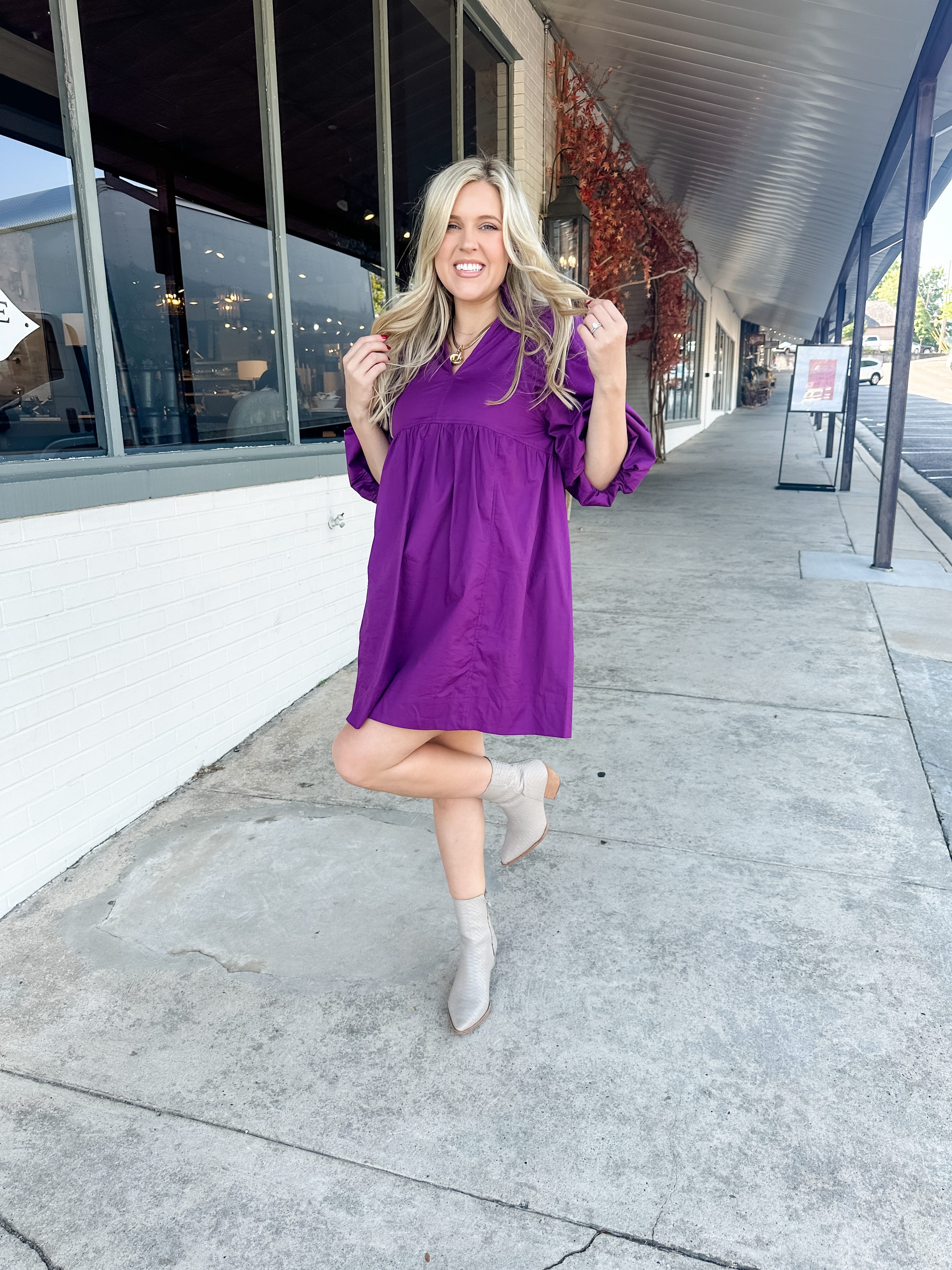 Square Yoke Puff Sleeve Dress