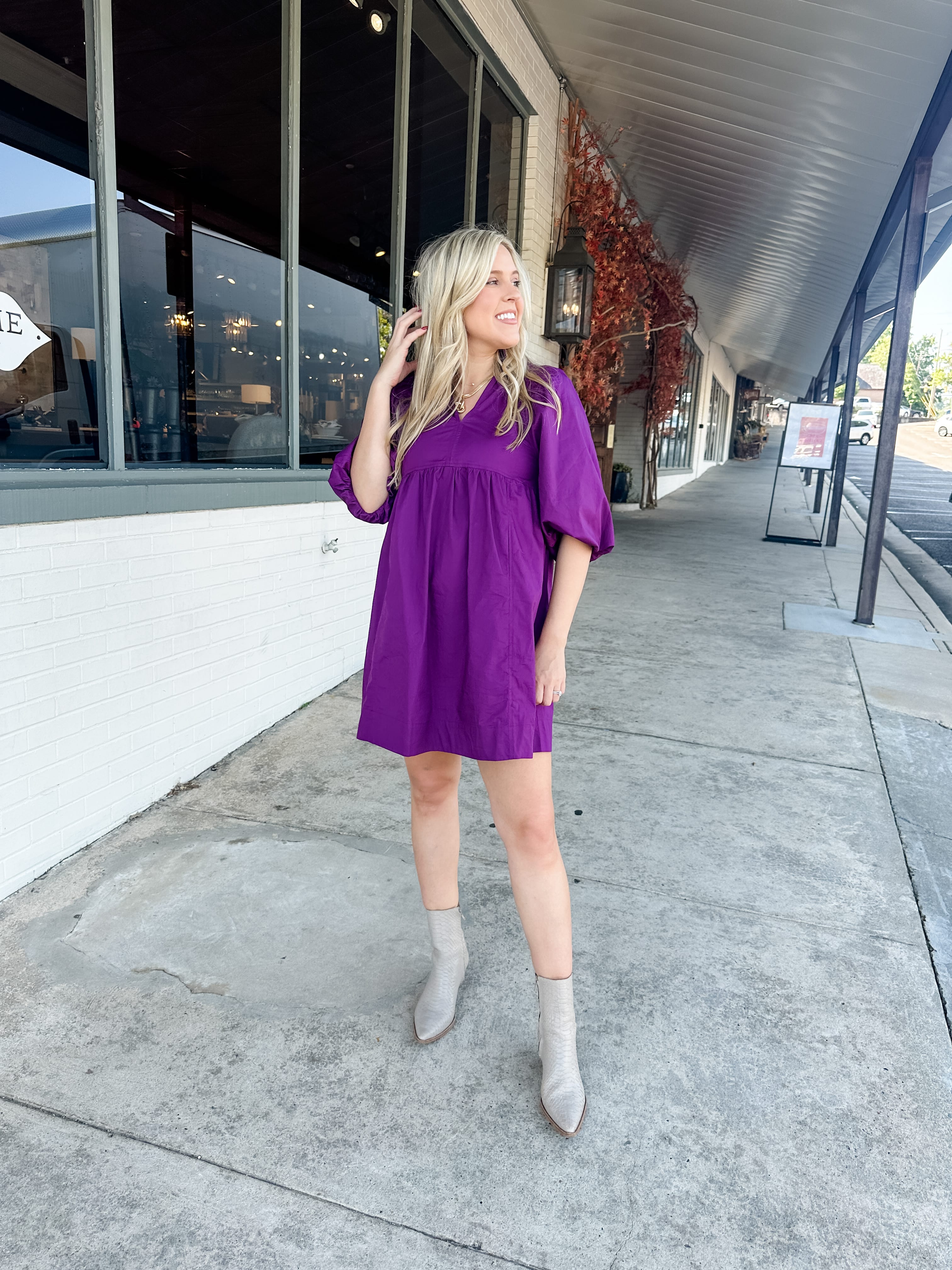 Square Yoke Puff Sleeve Dress