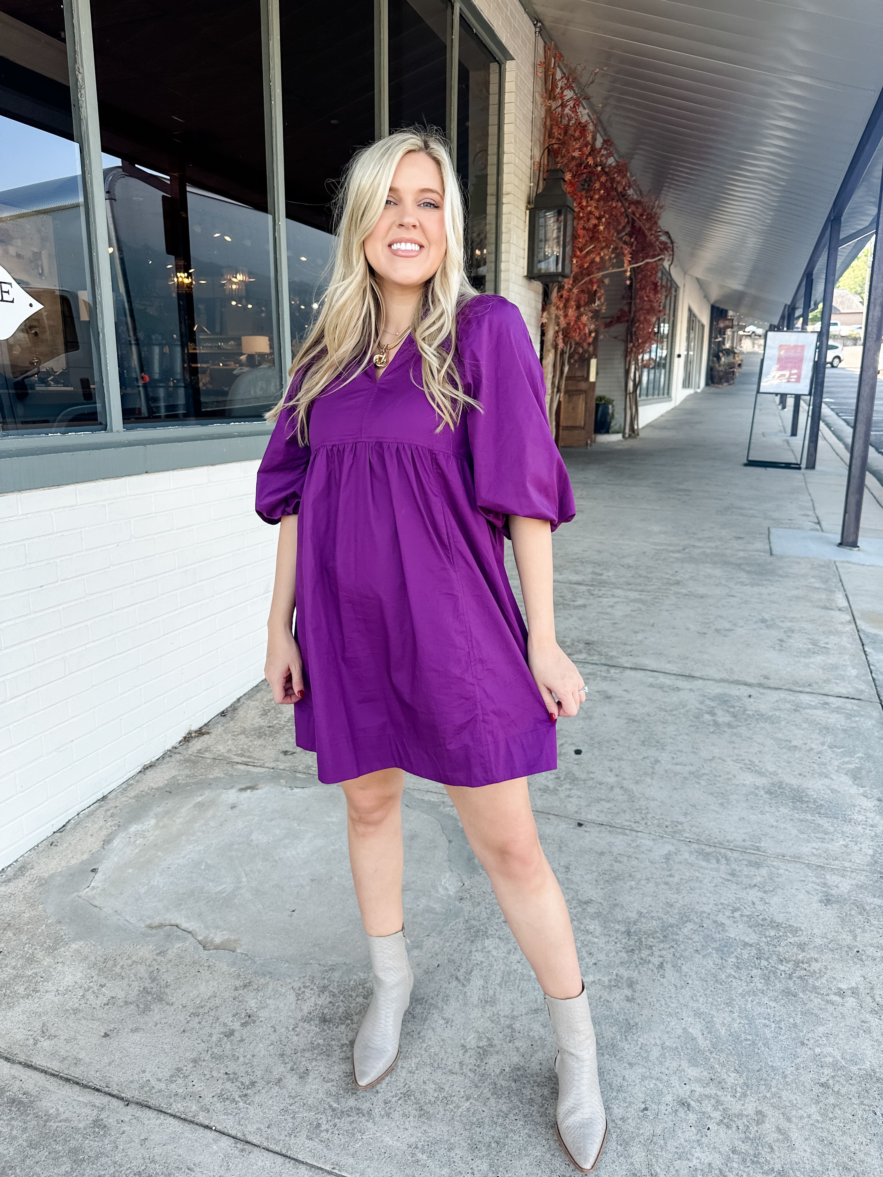 Square Yoke Puff Sleeve Dress