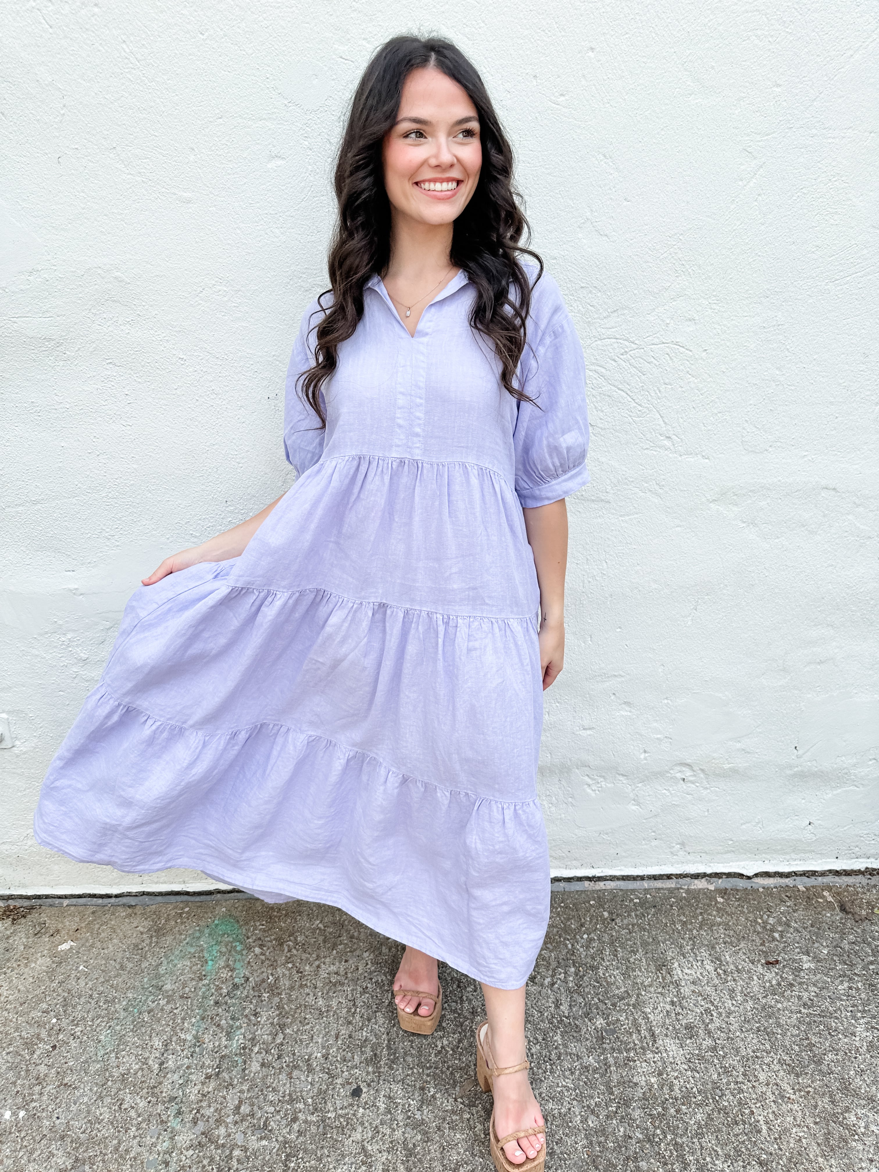 Tiered Linen Midi Dress