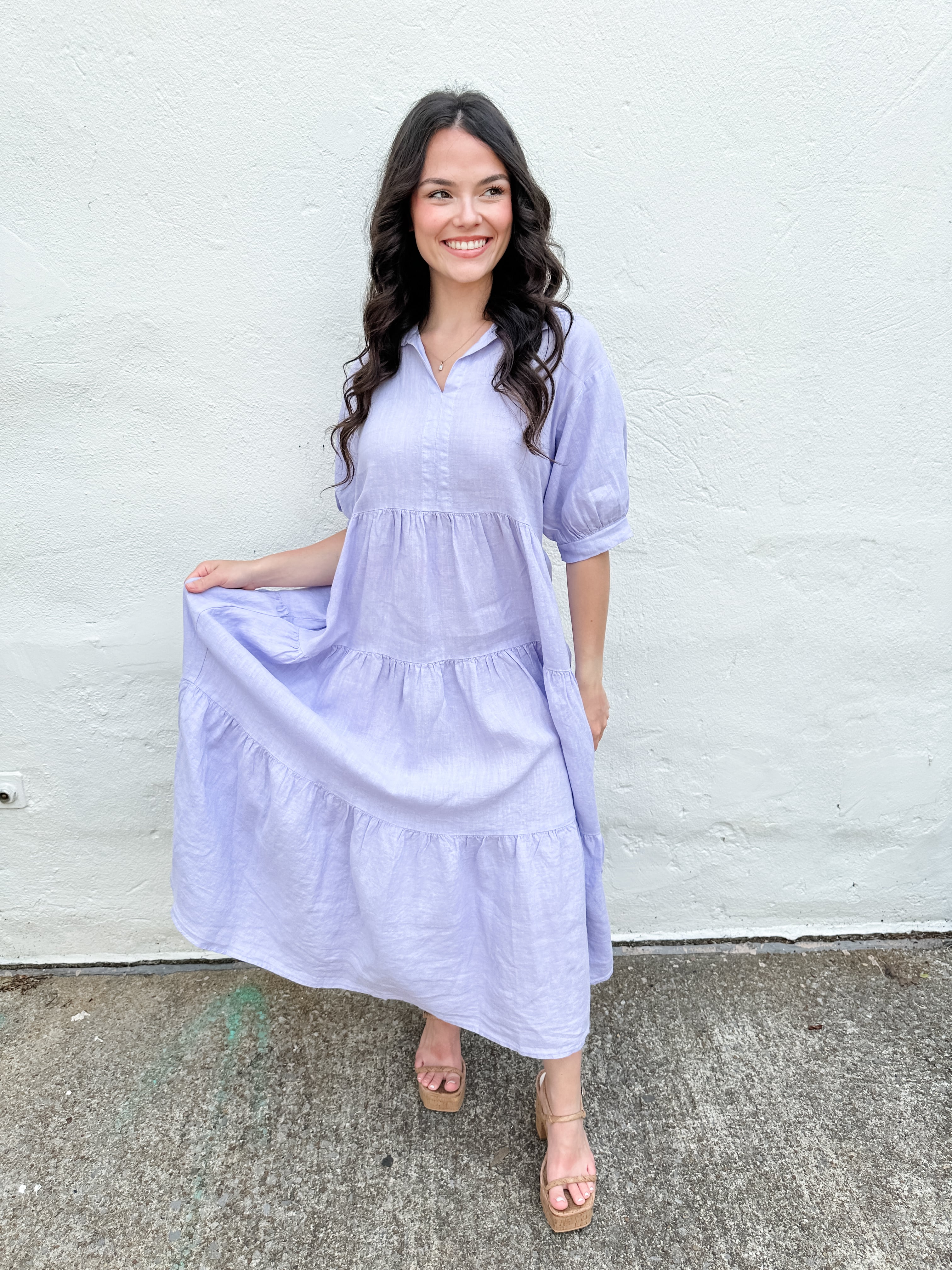 Tiered Linen Midi Dress