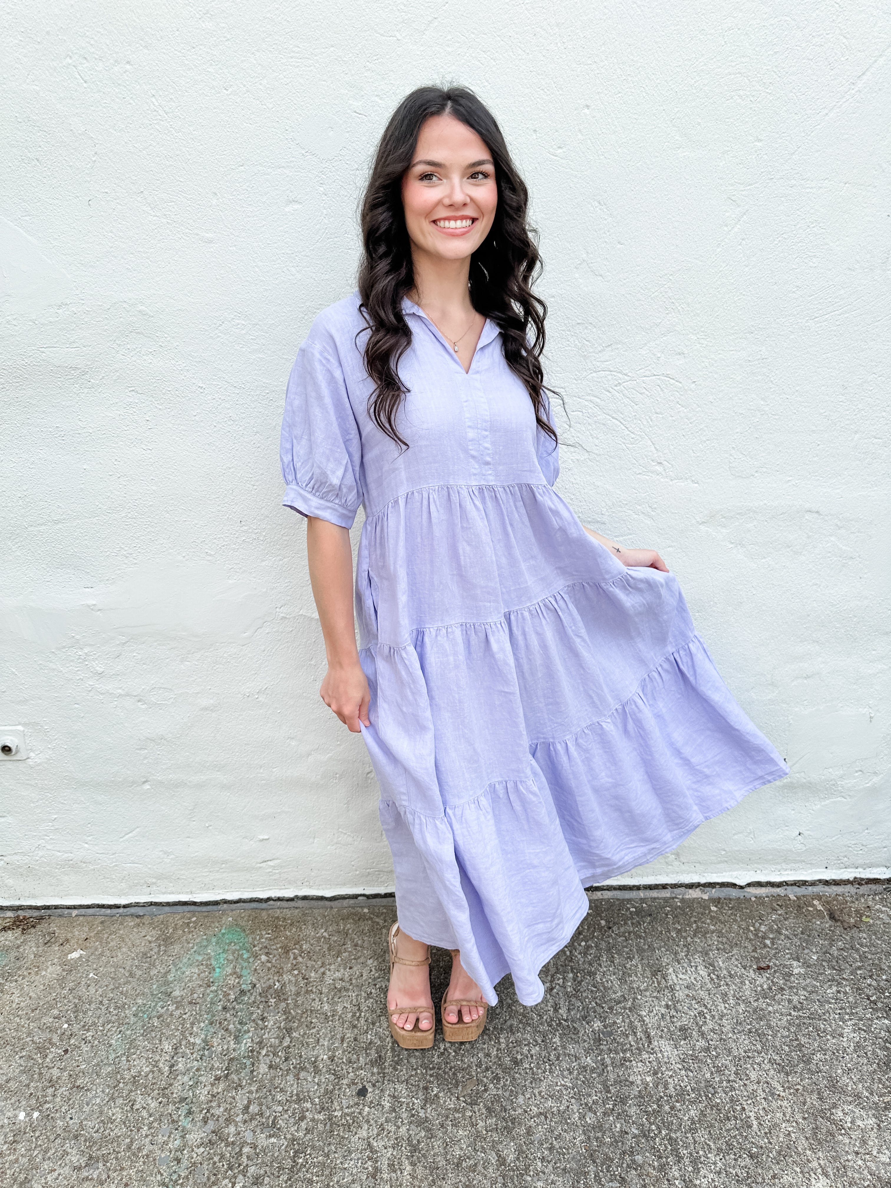 Tiered Linen Midi Dress