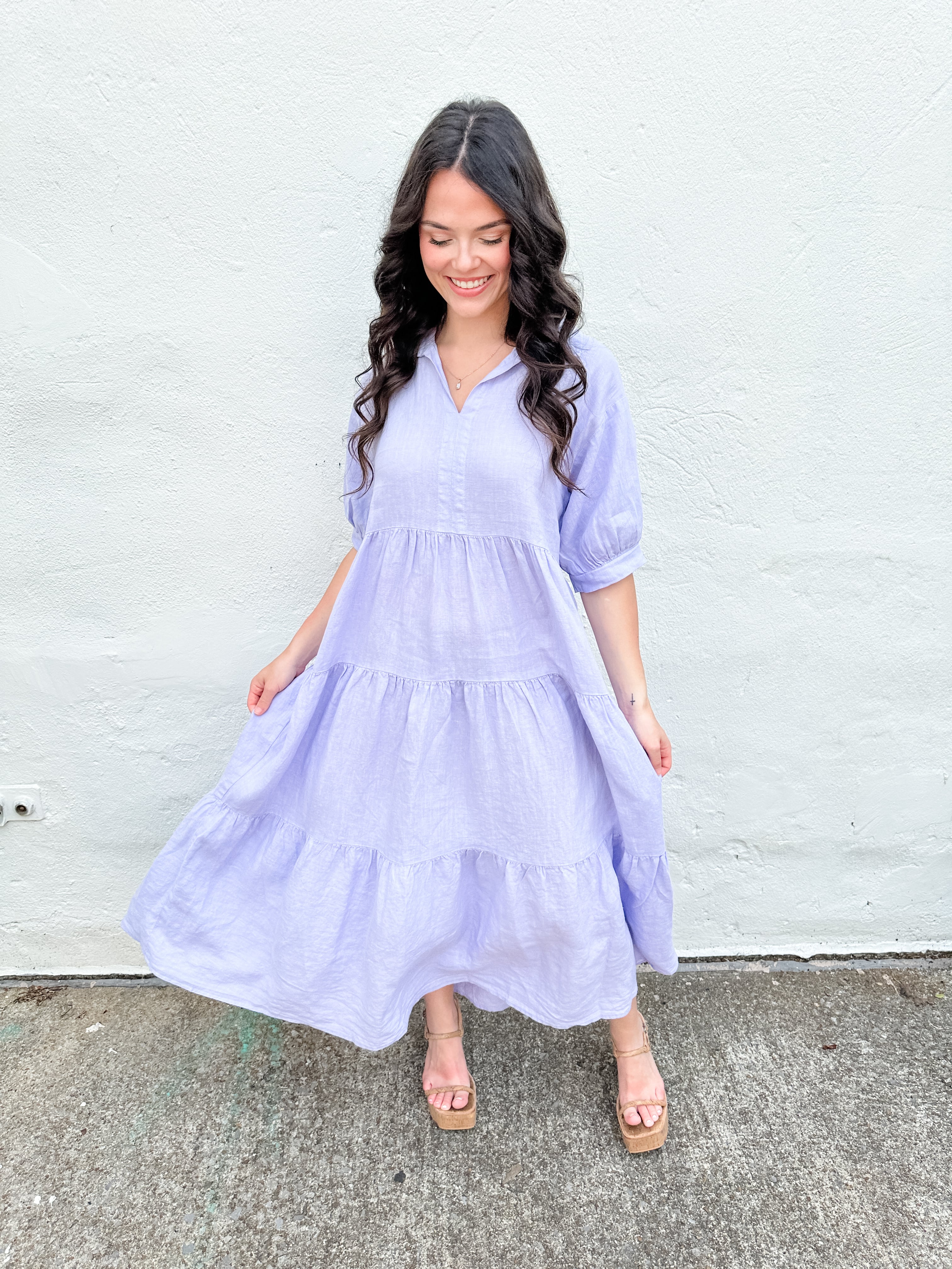 Tiered Linen Midi Dress