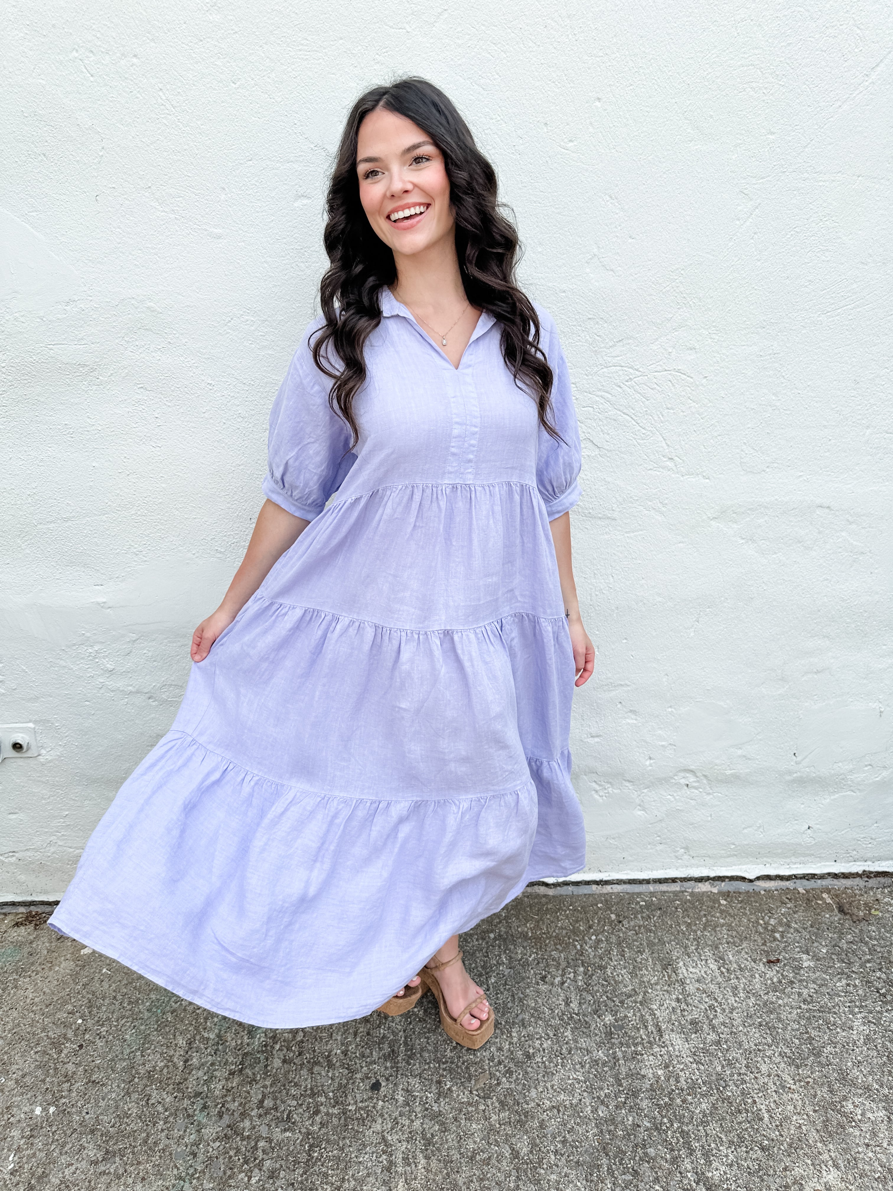 Tiered Linen Midi Dress