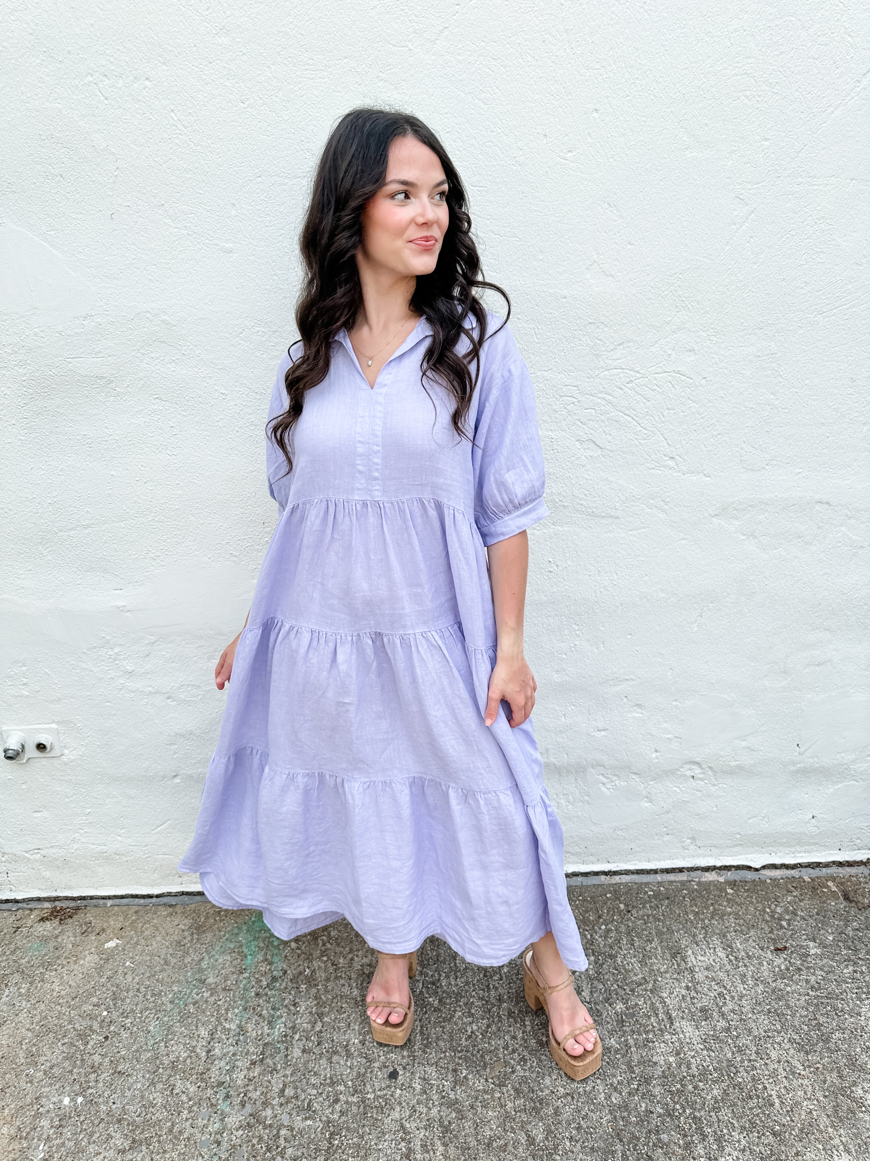 Tiered Linen Midi Dress