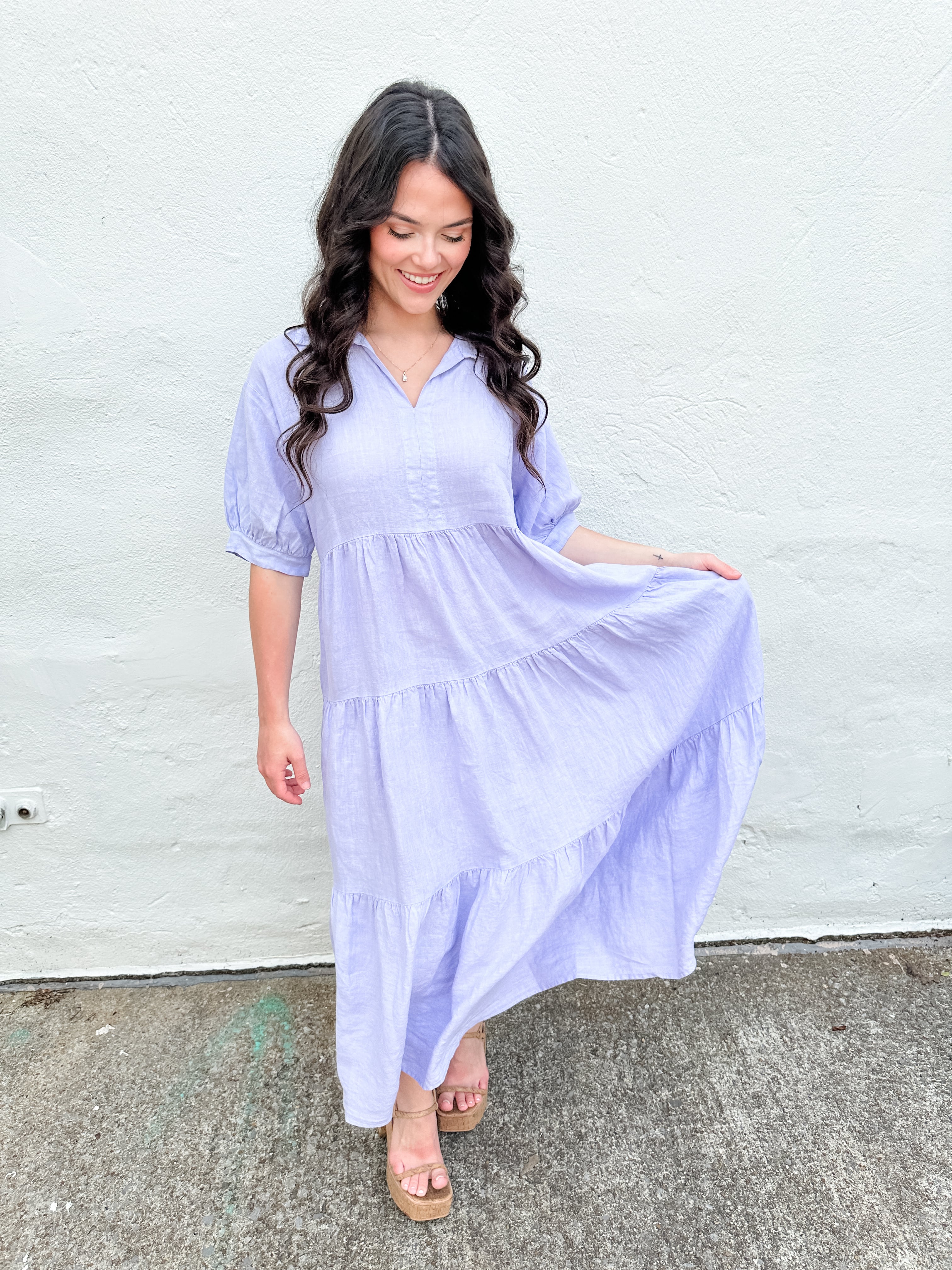 Tiered Linen Midi Dress