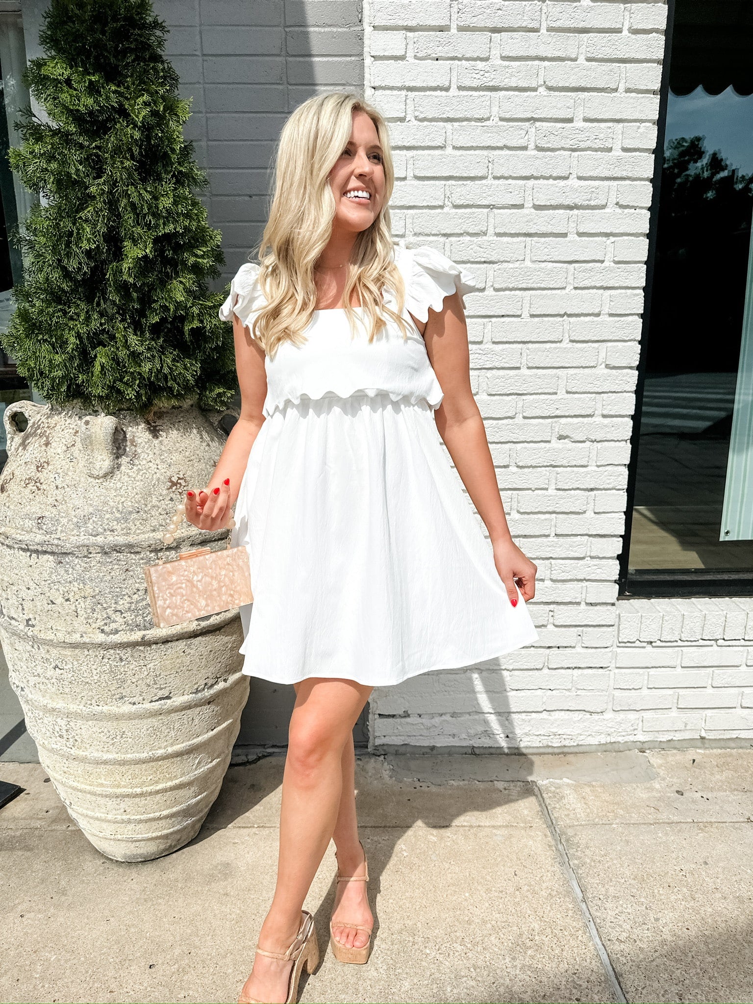 Scallop Overlay Ruffle Dress