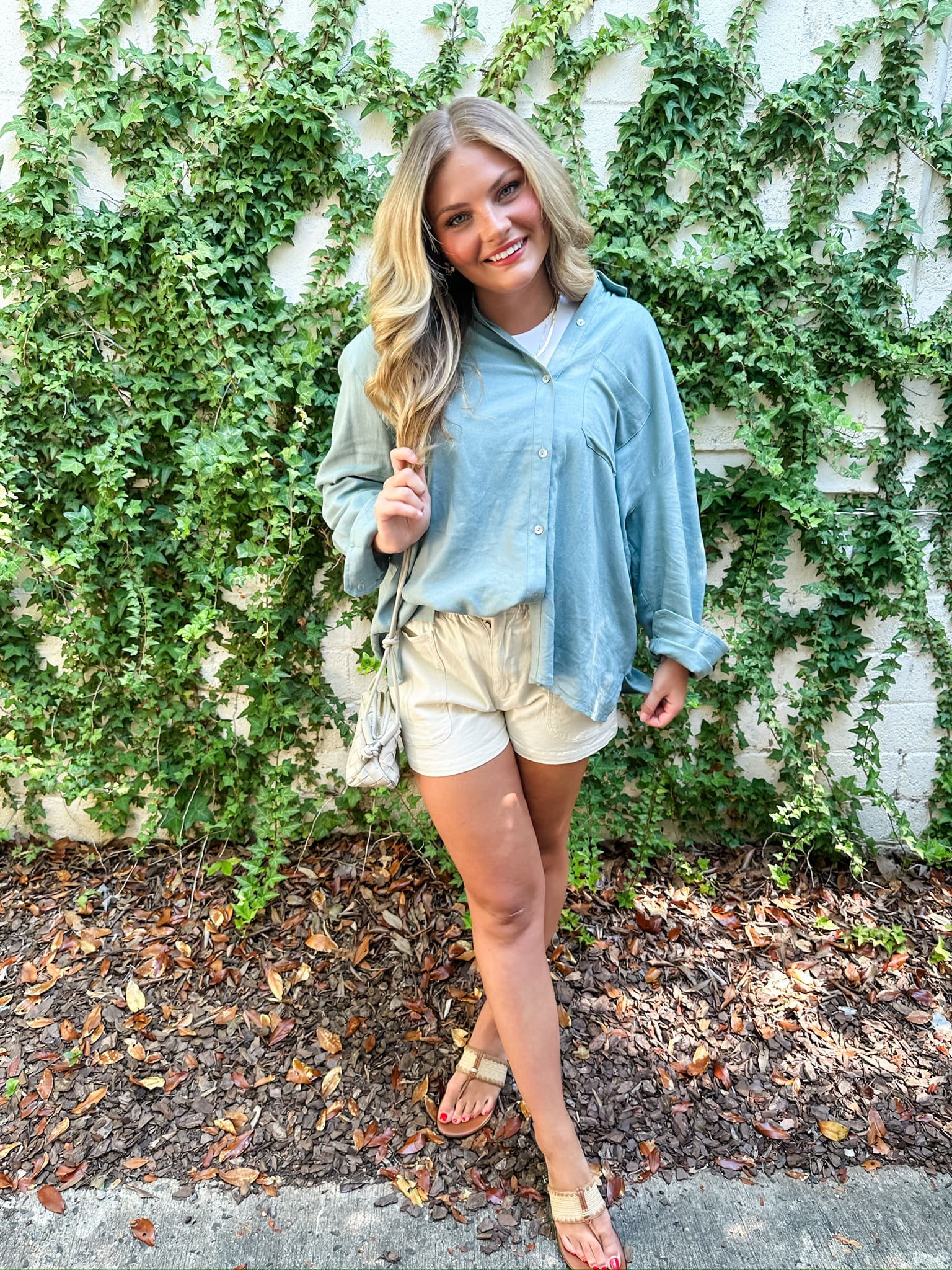 Front Pocket Button Down Top