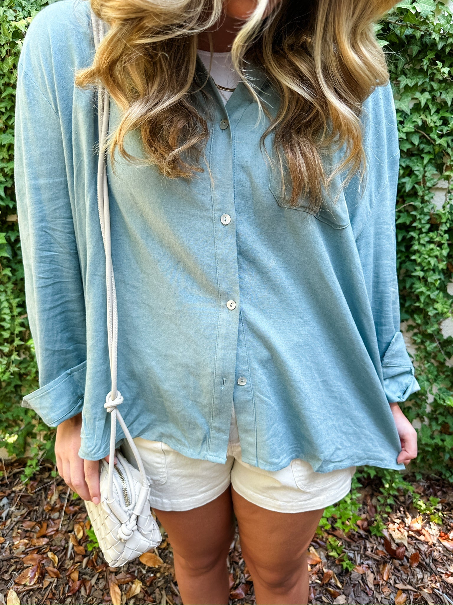 Front Pocket Button Down Top