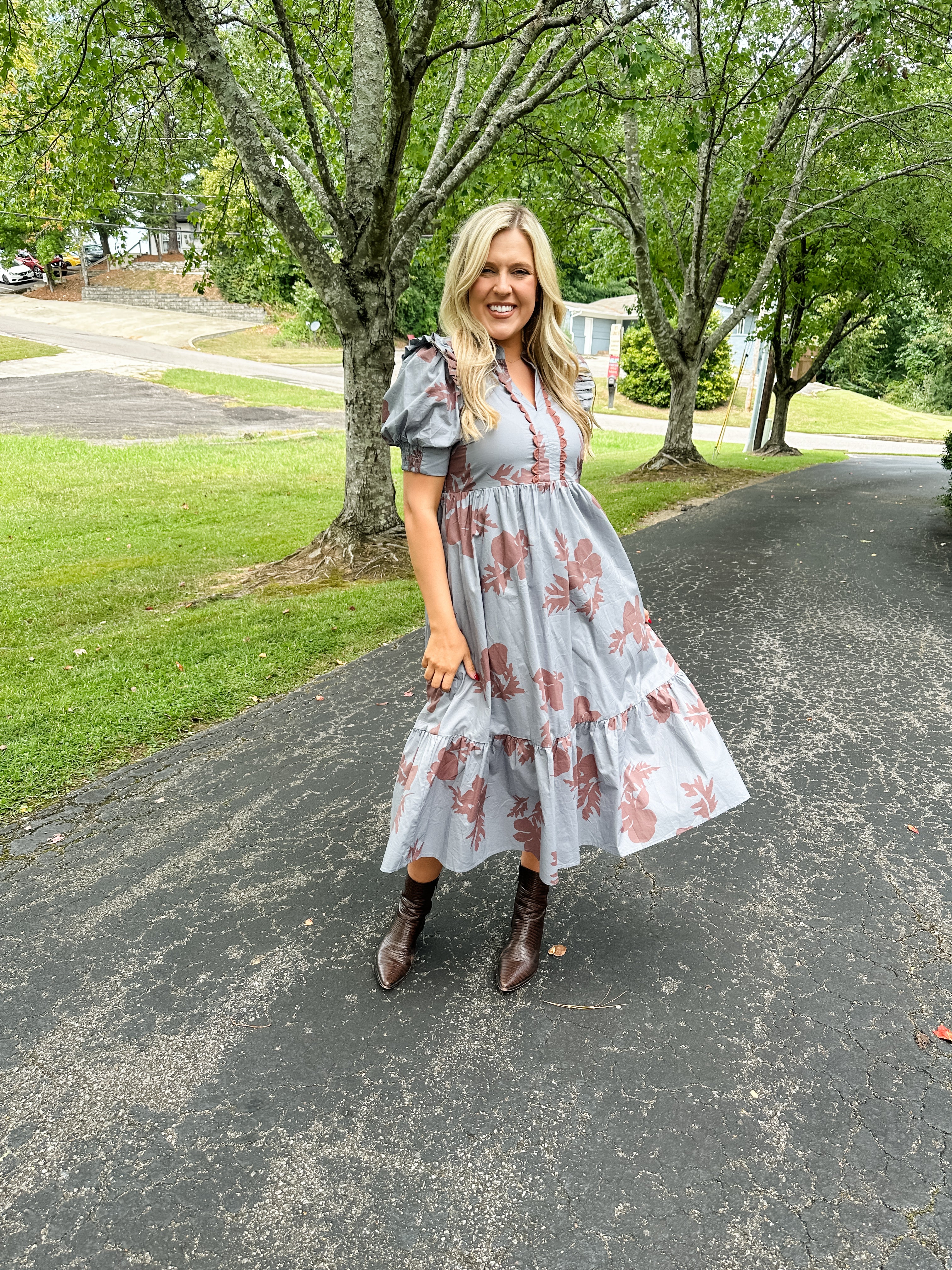 Two Tone Floral Midi Dress