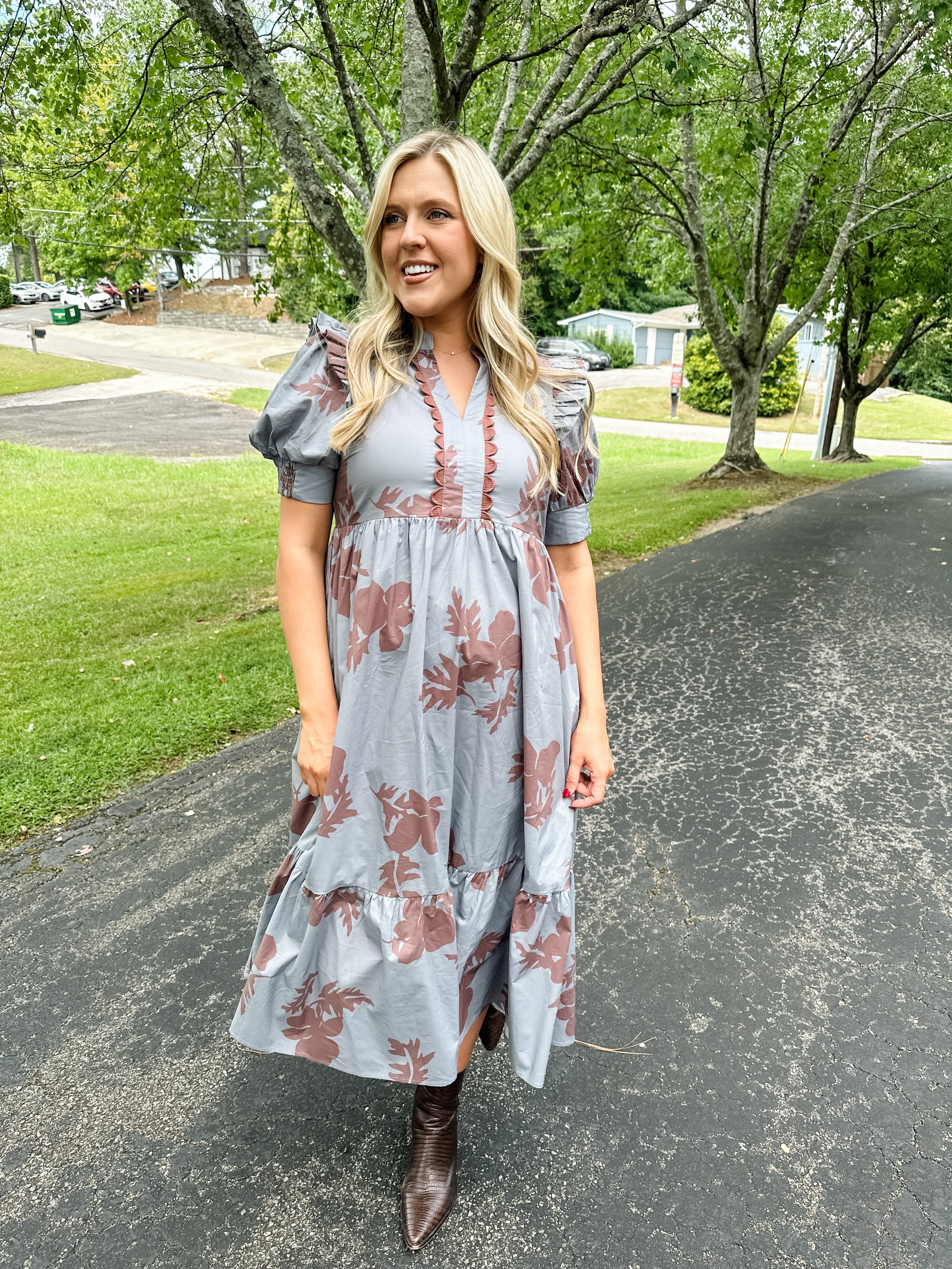 Two Tone Floral Midi Dress