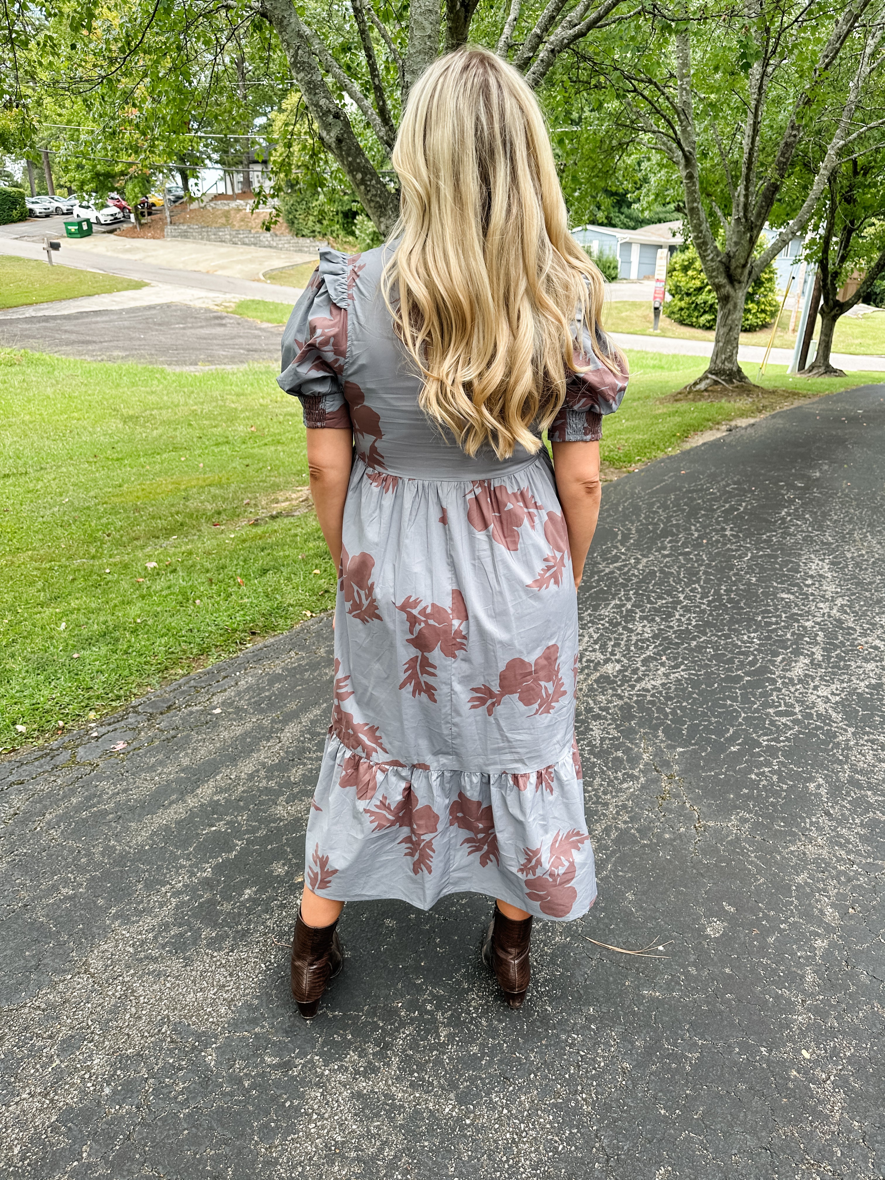 Two Tone Floral Midi Dress