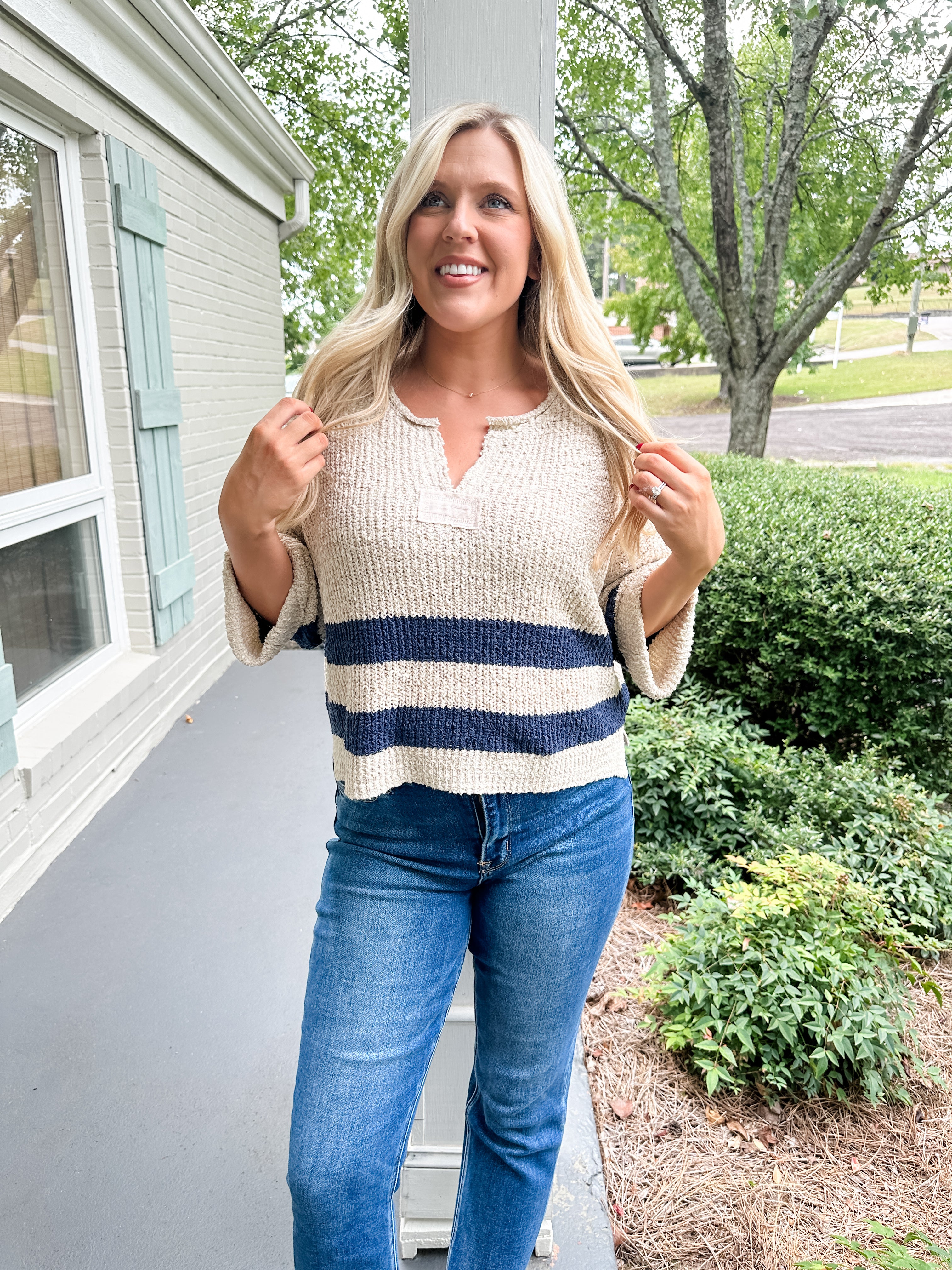 Double Stripe V-Neck Sweater