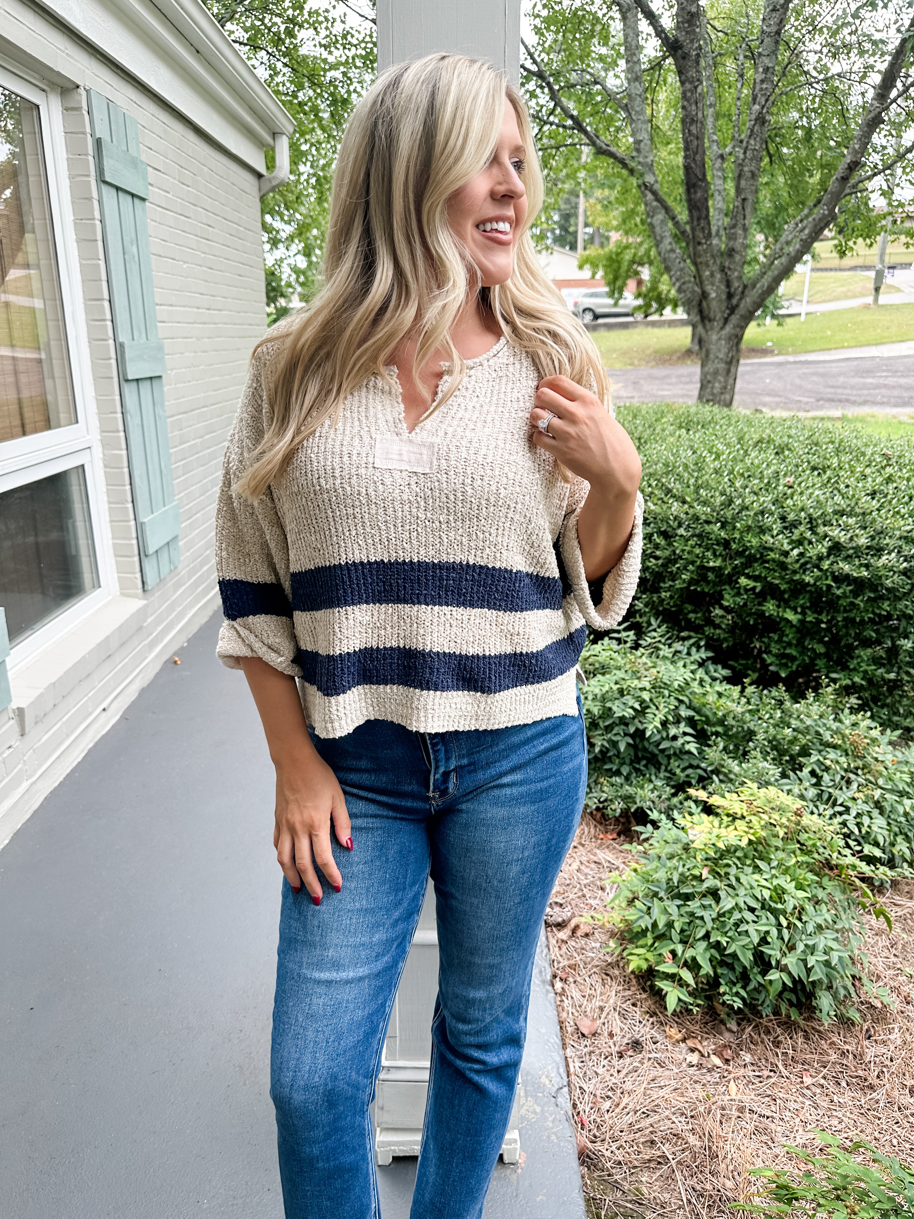 Double Stripe V-Neck Sweater