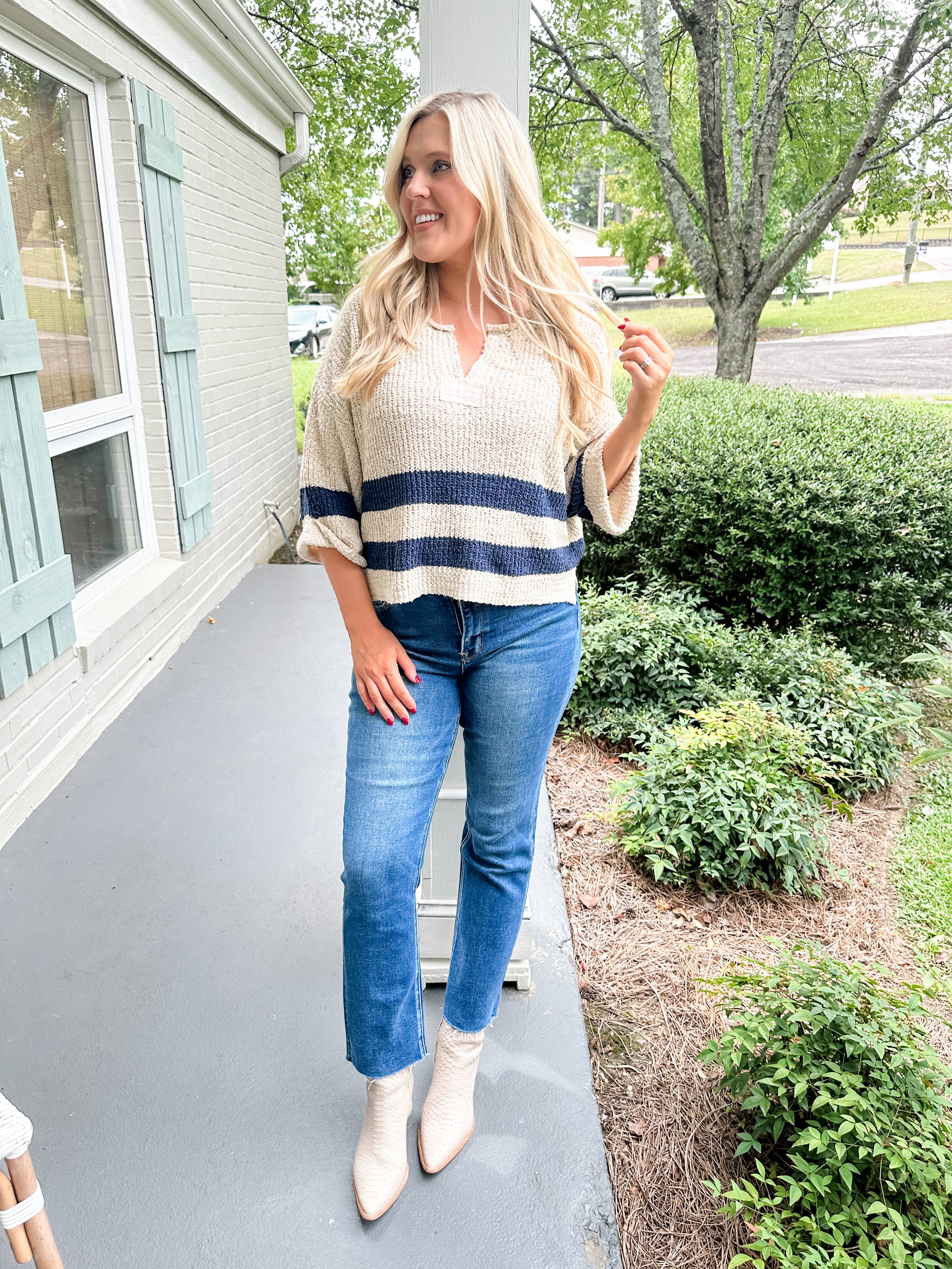 Double Stripe V-Neck Sweater