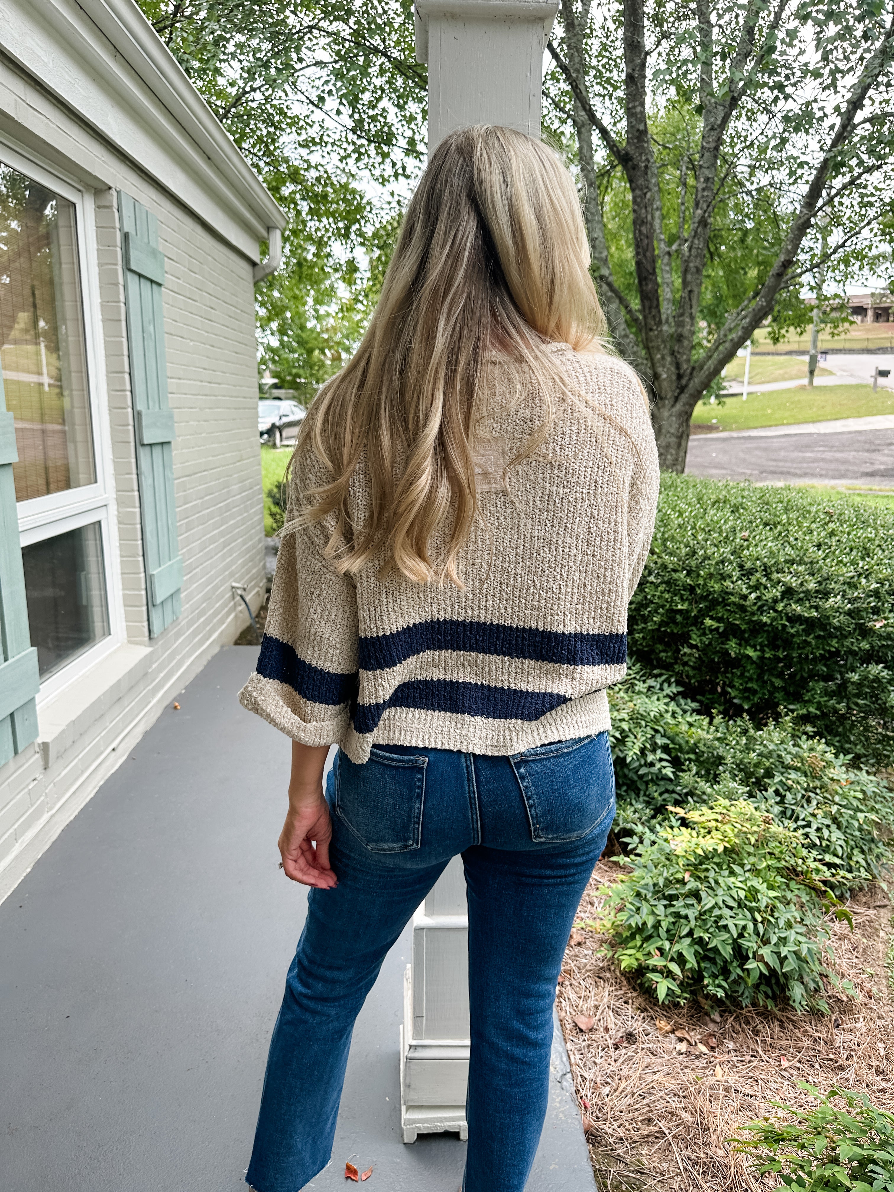 Double Stripe V-Neck Sweater