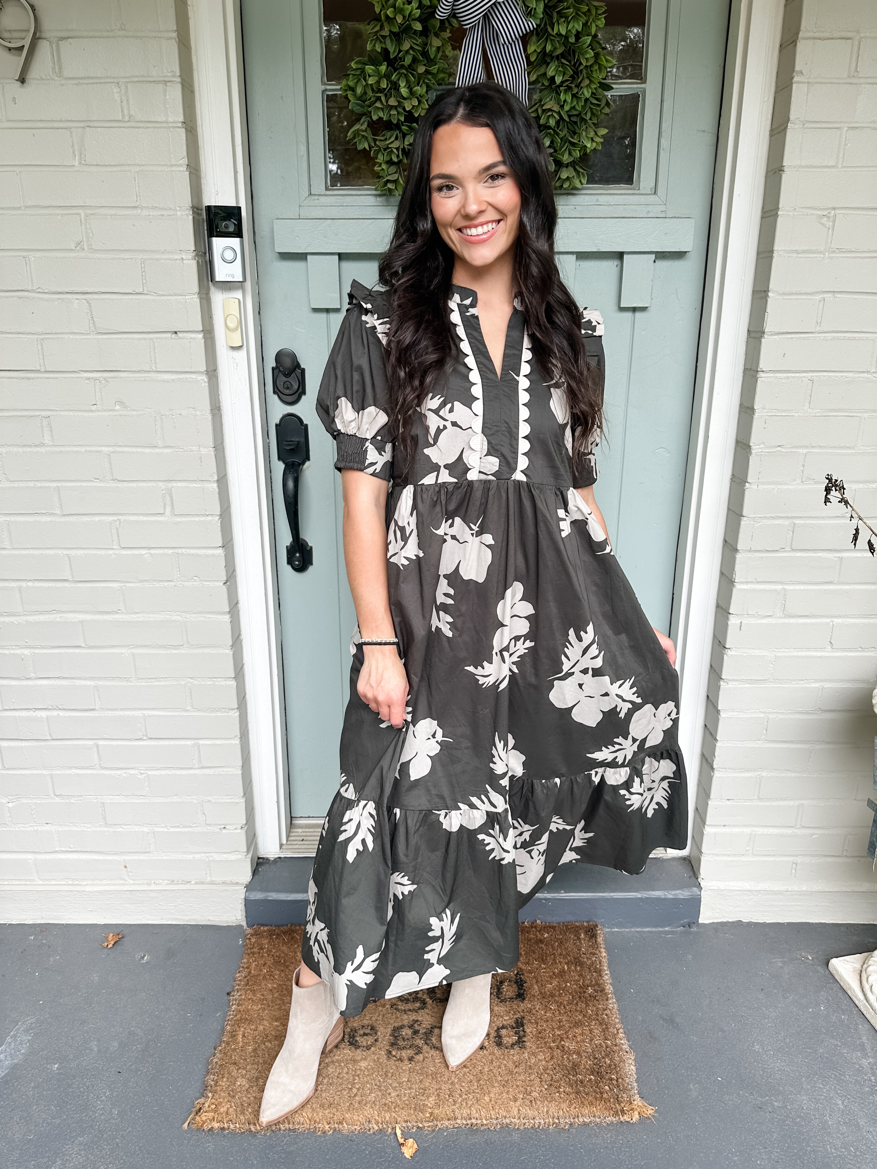 Two Tone Floral Midi Dress