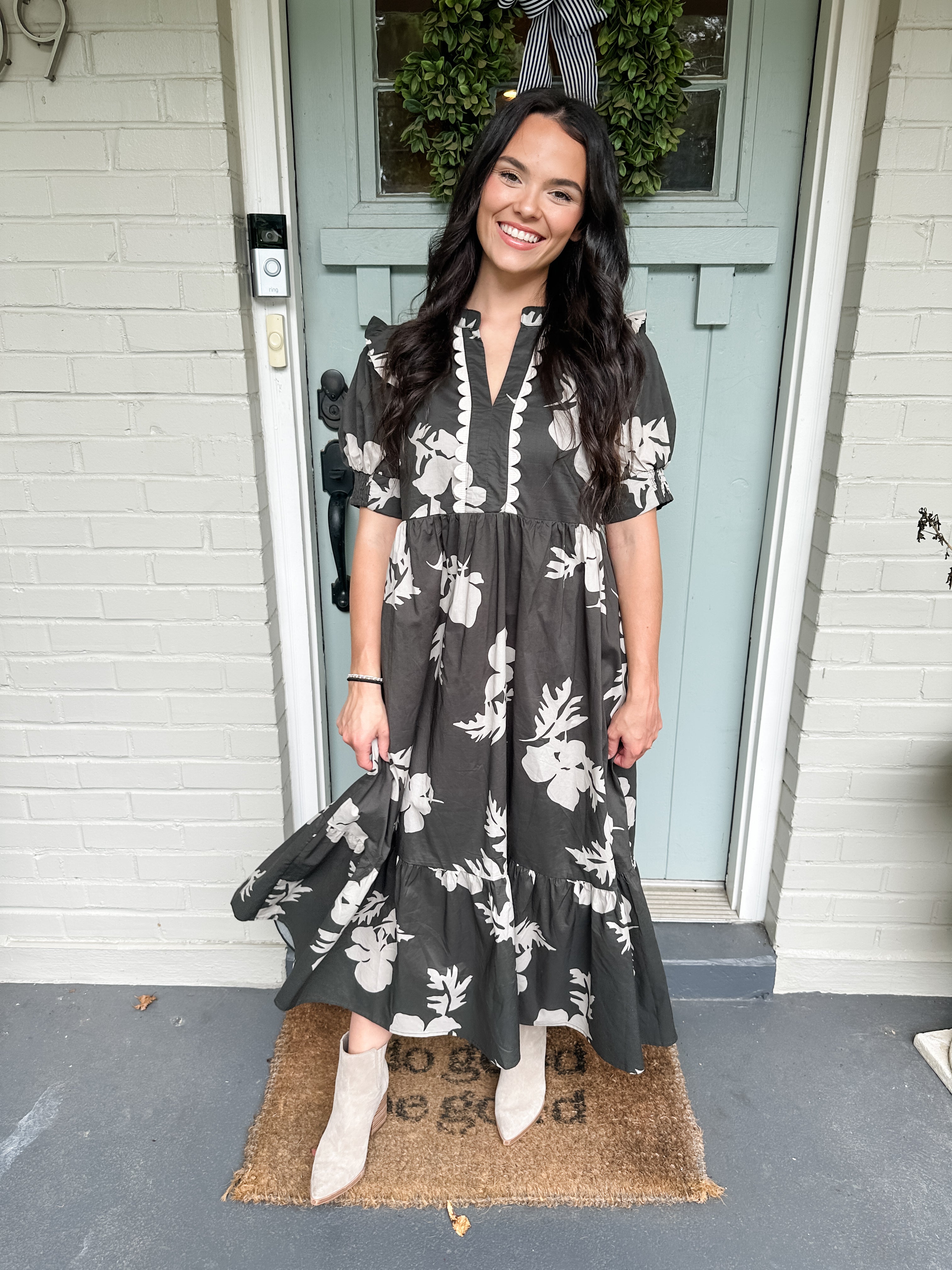 Two Tone Floral Midi Dress