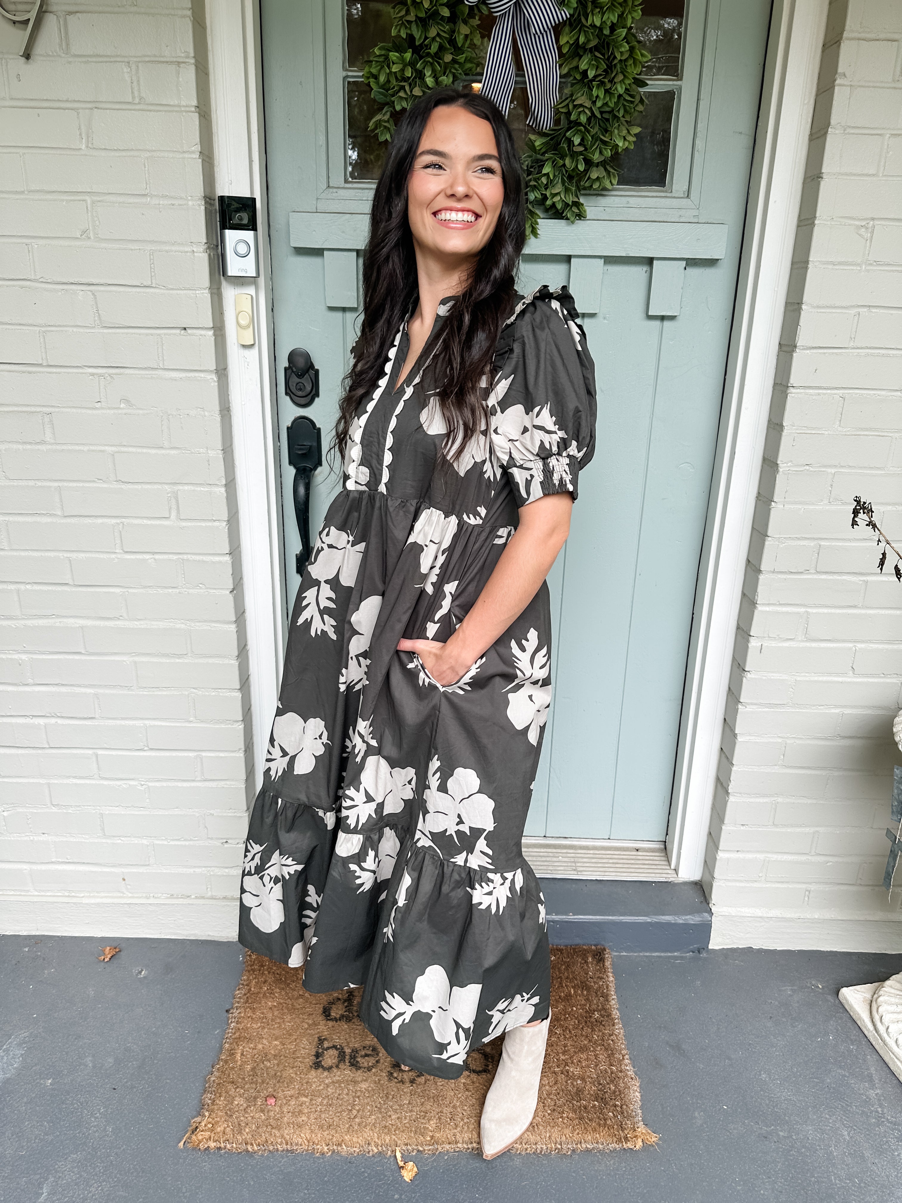 Two Tone Floral Midi Dress