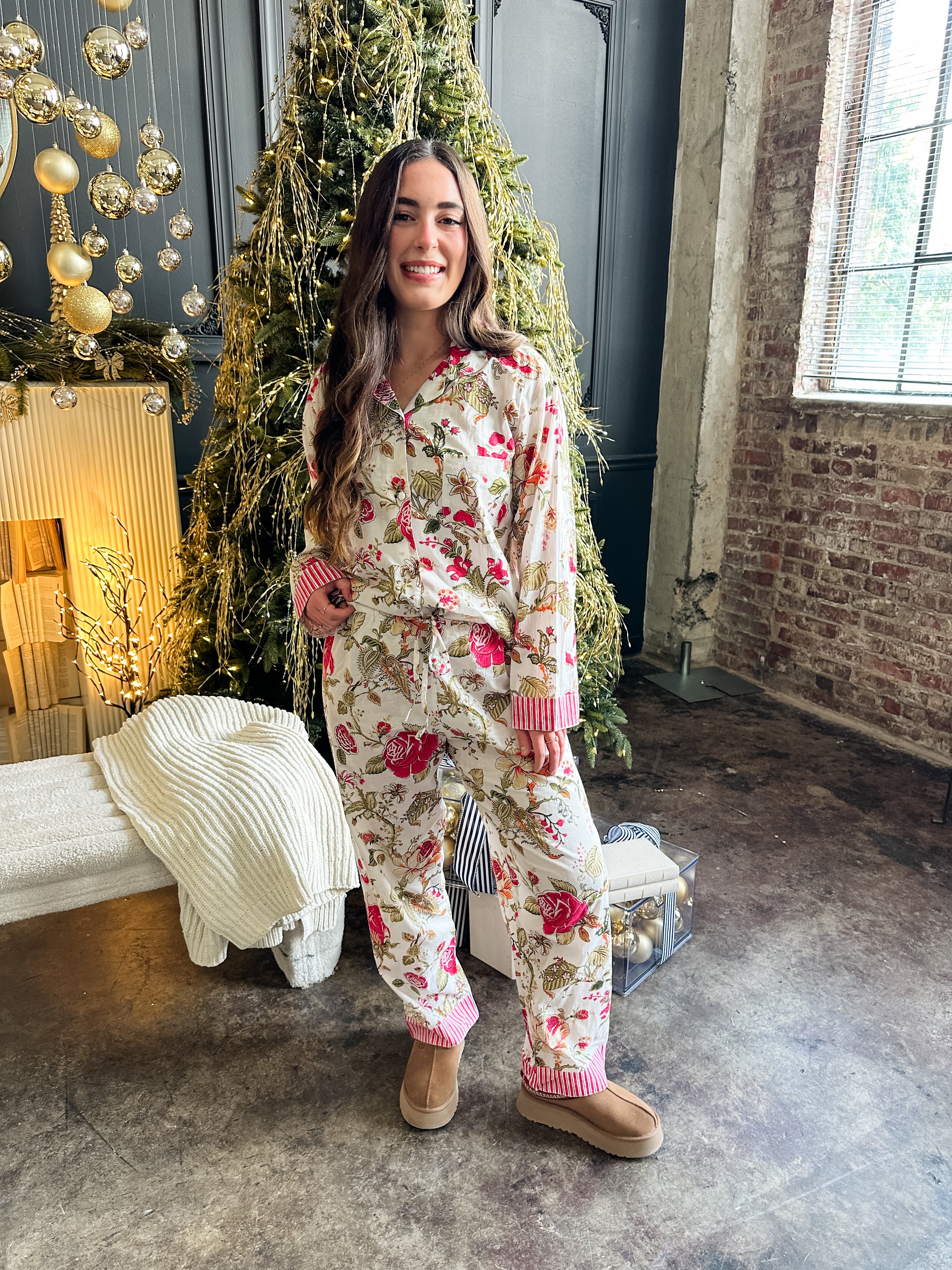 Floral and Stripe Long Sleeve Pajama Set