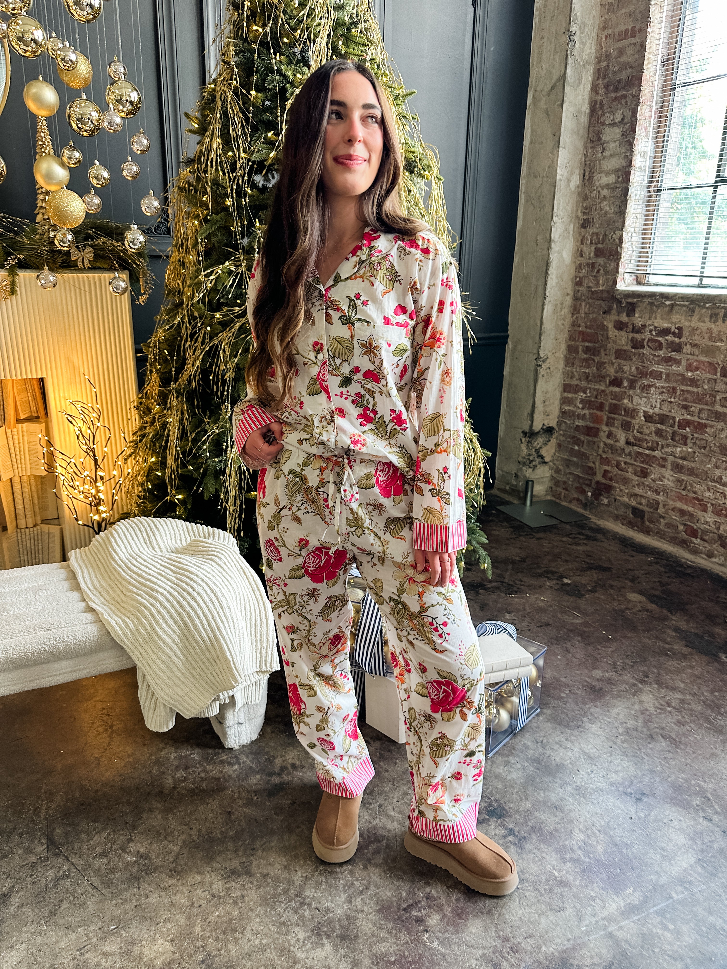 Floral and Stripe Long Sleeve Pajama Set