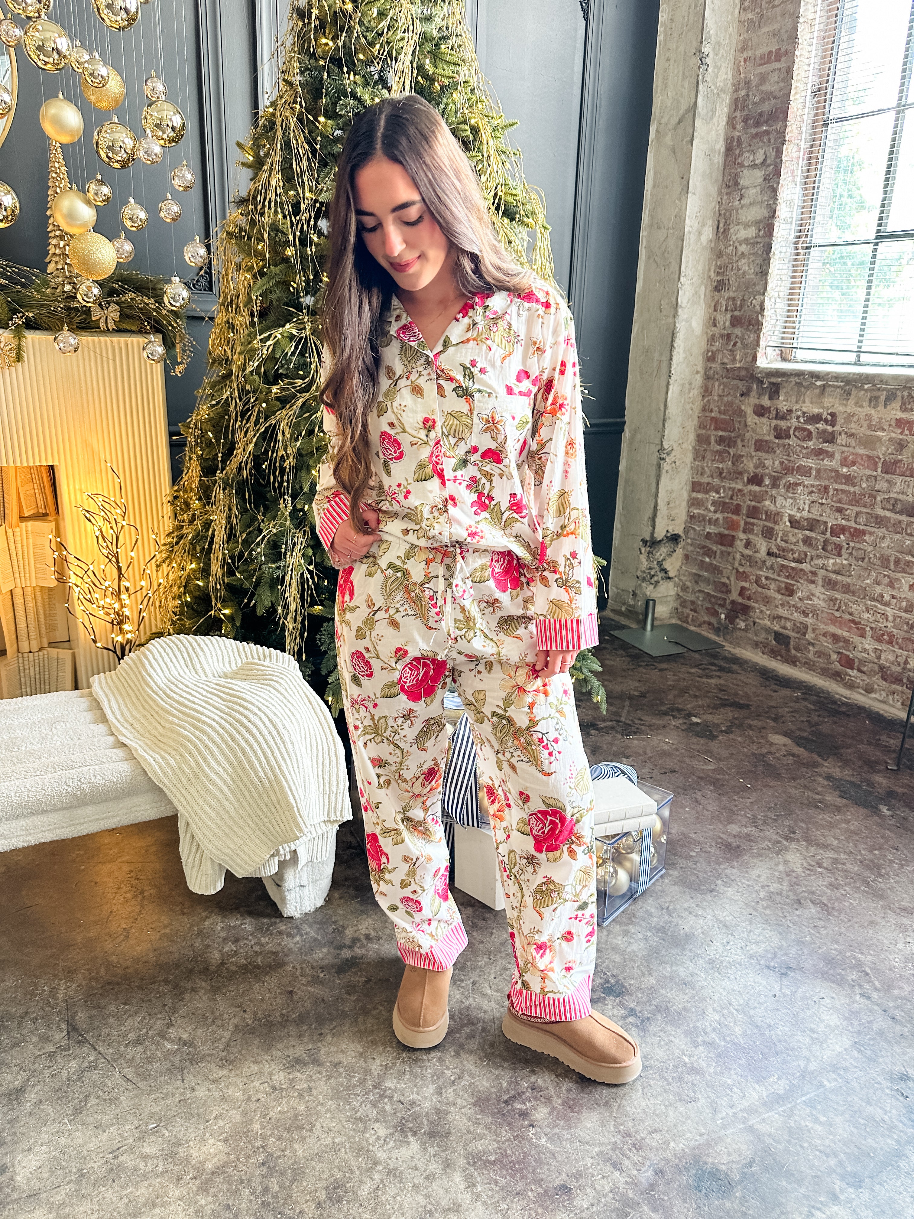 Floral and Stripe Long Sleeve Pajama Set