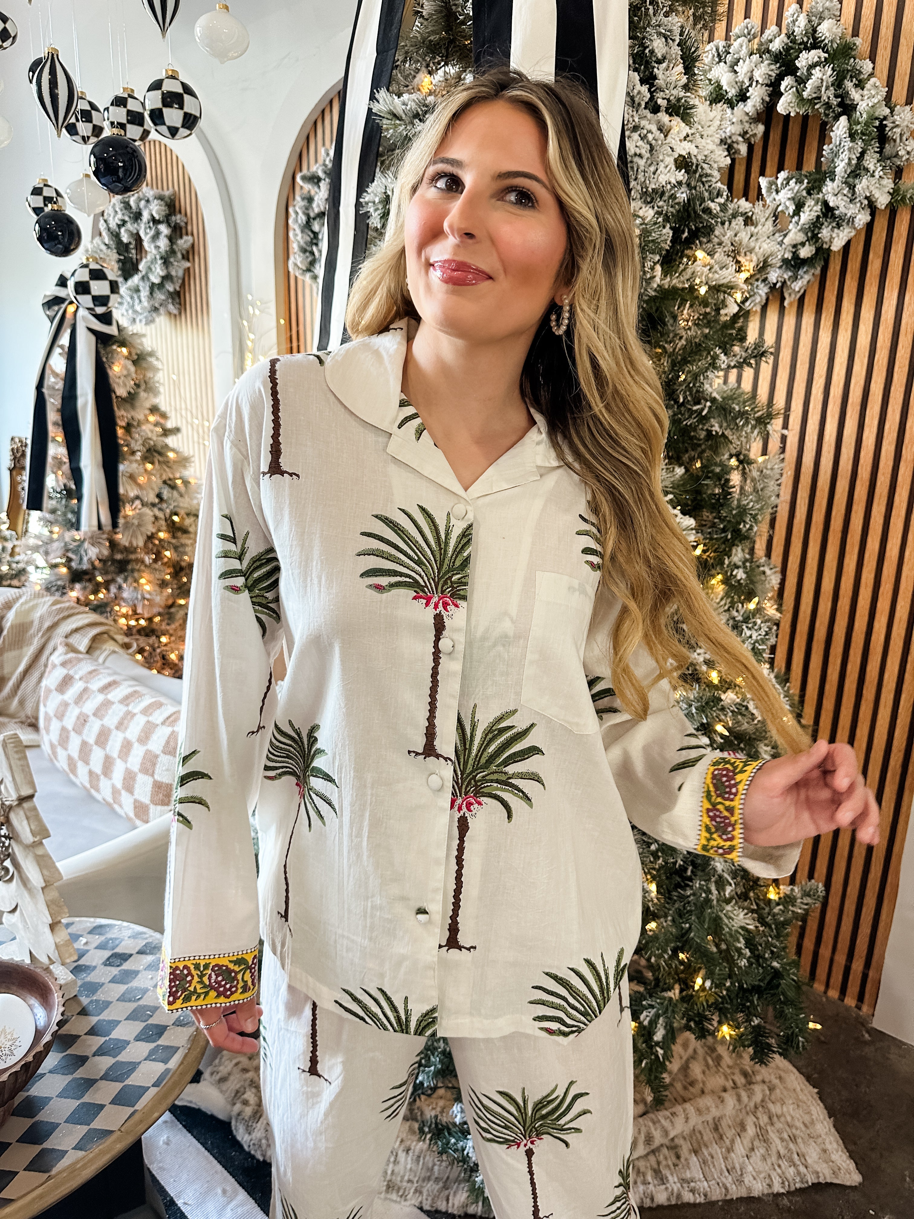 Palm Tree Long Sleeve Pajama Set