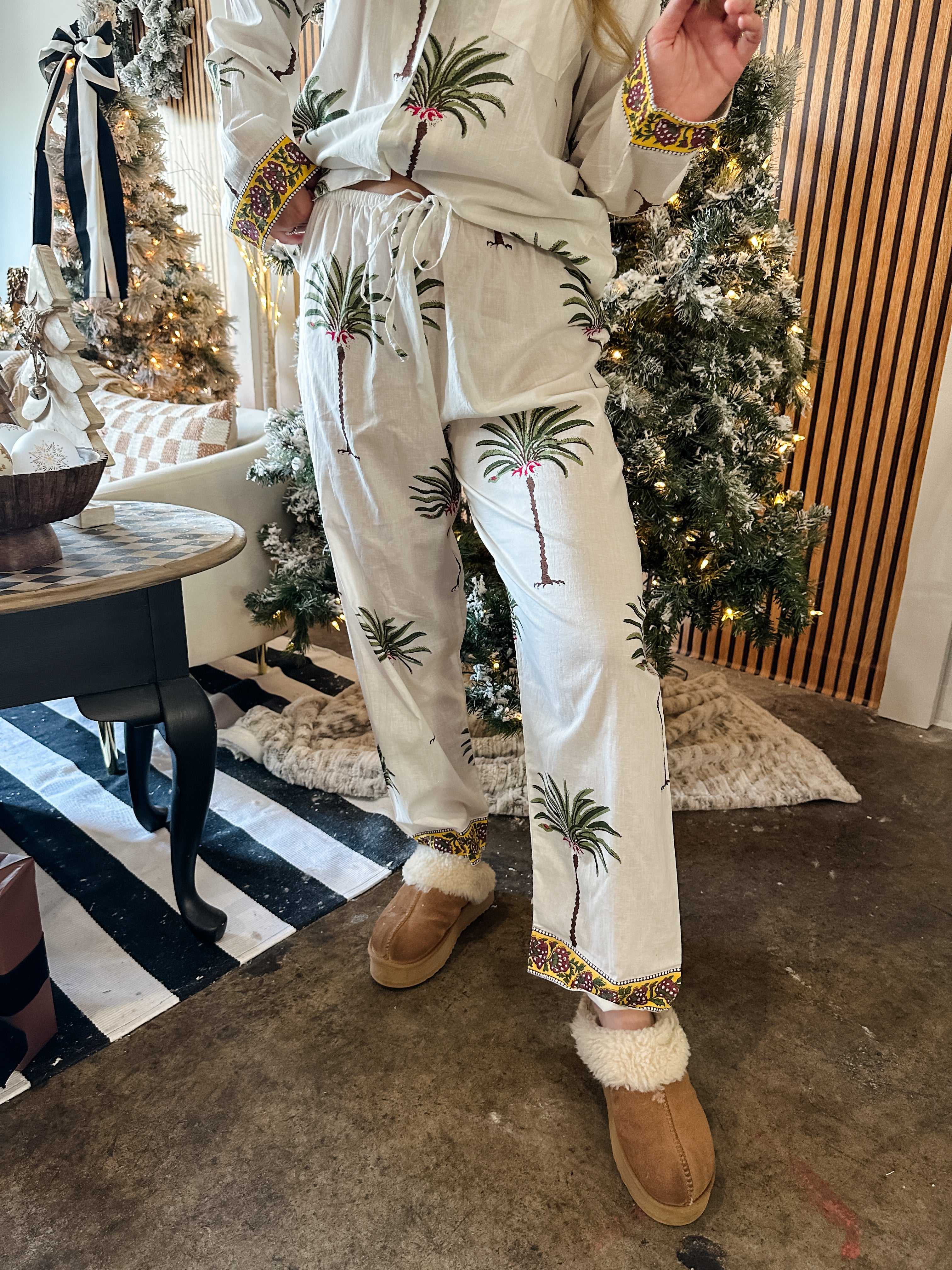 Palm Tree Long Sleeve Pajama Set