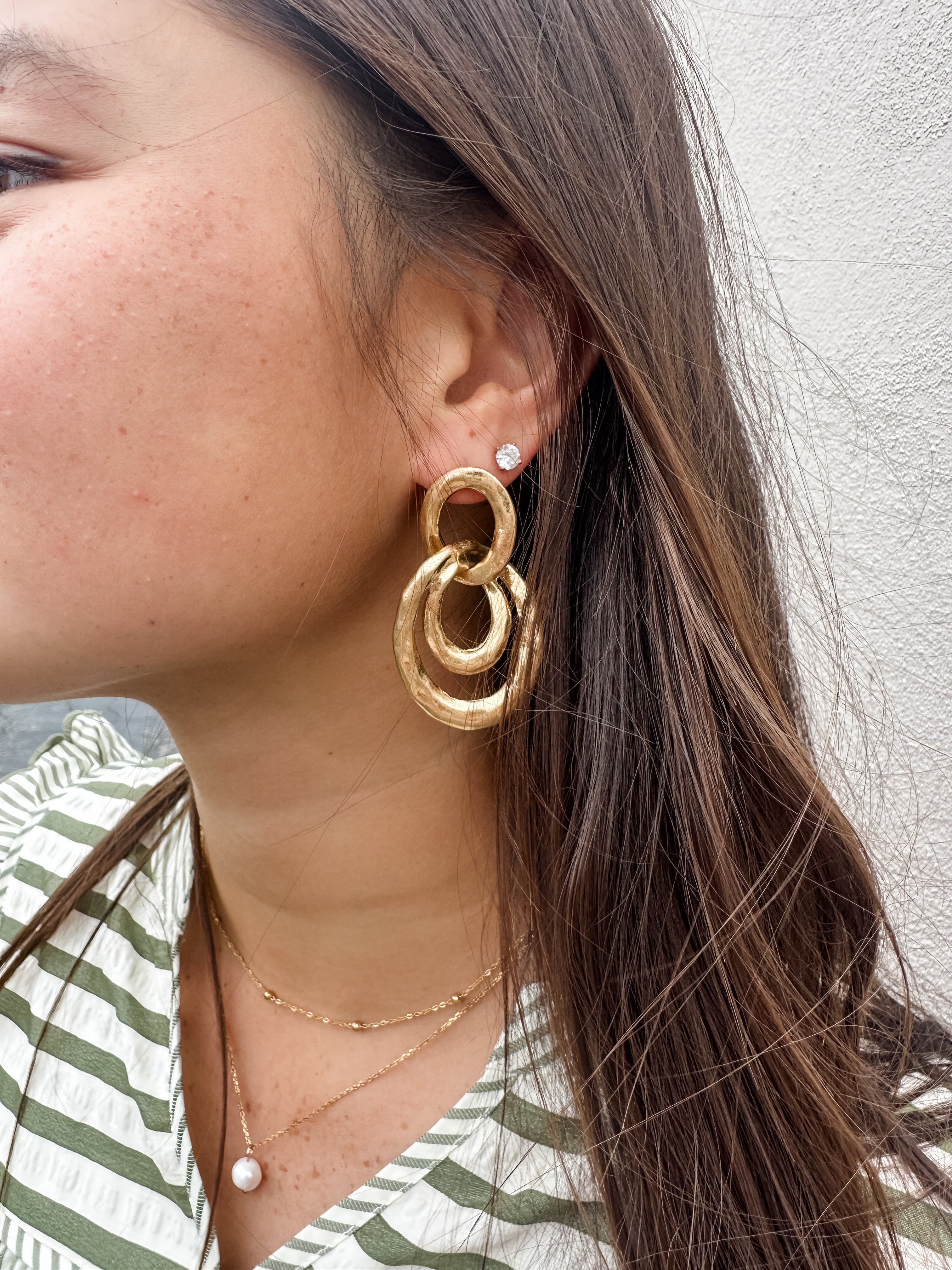 Gold Chunky Triple Link Earrings