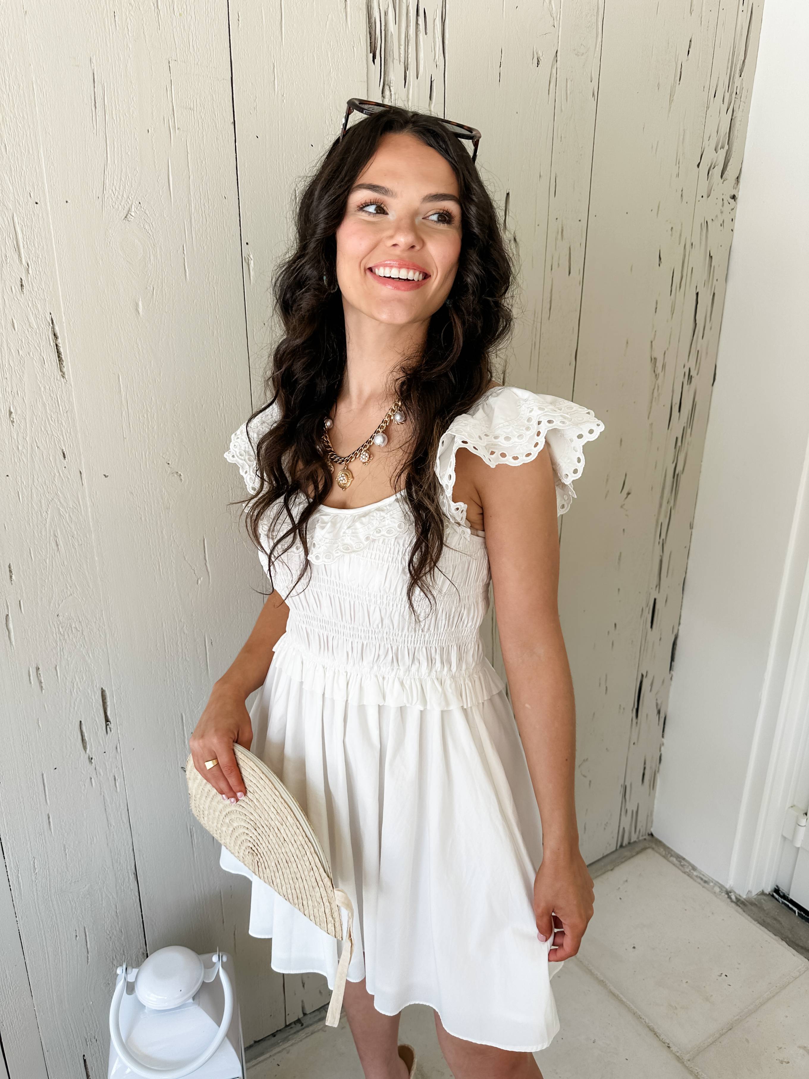 Lace Trim White Dress