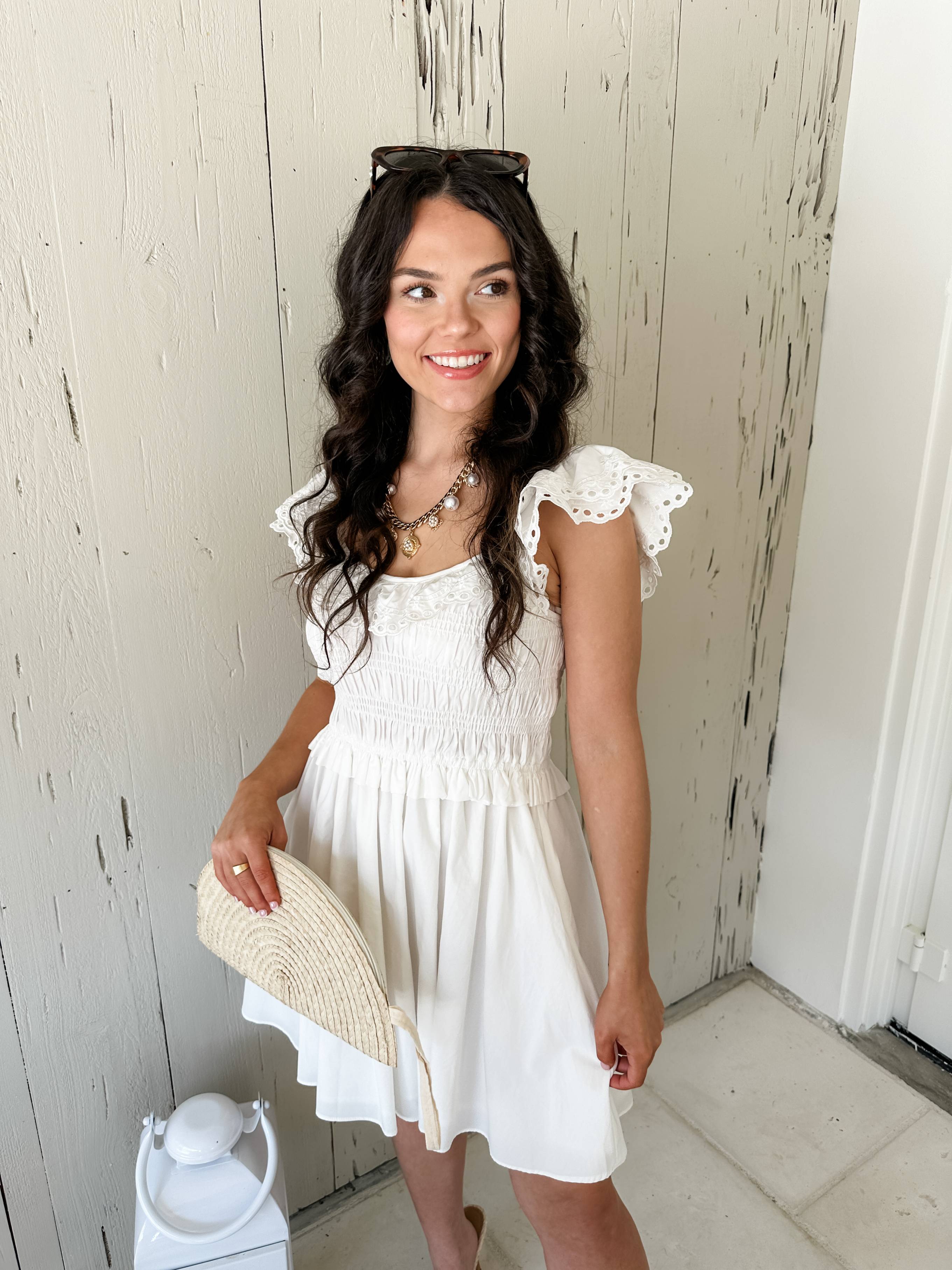 Lace Trim White Dress