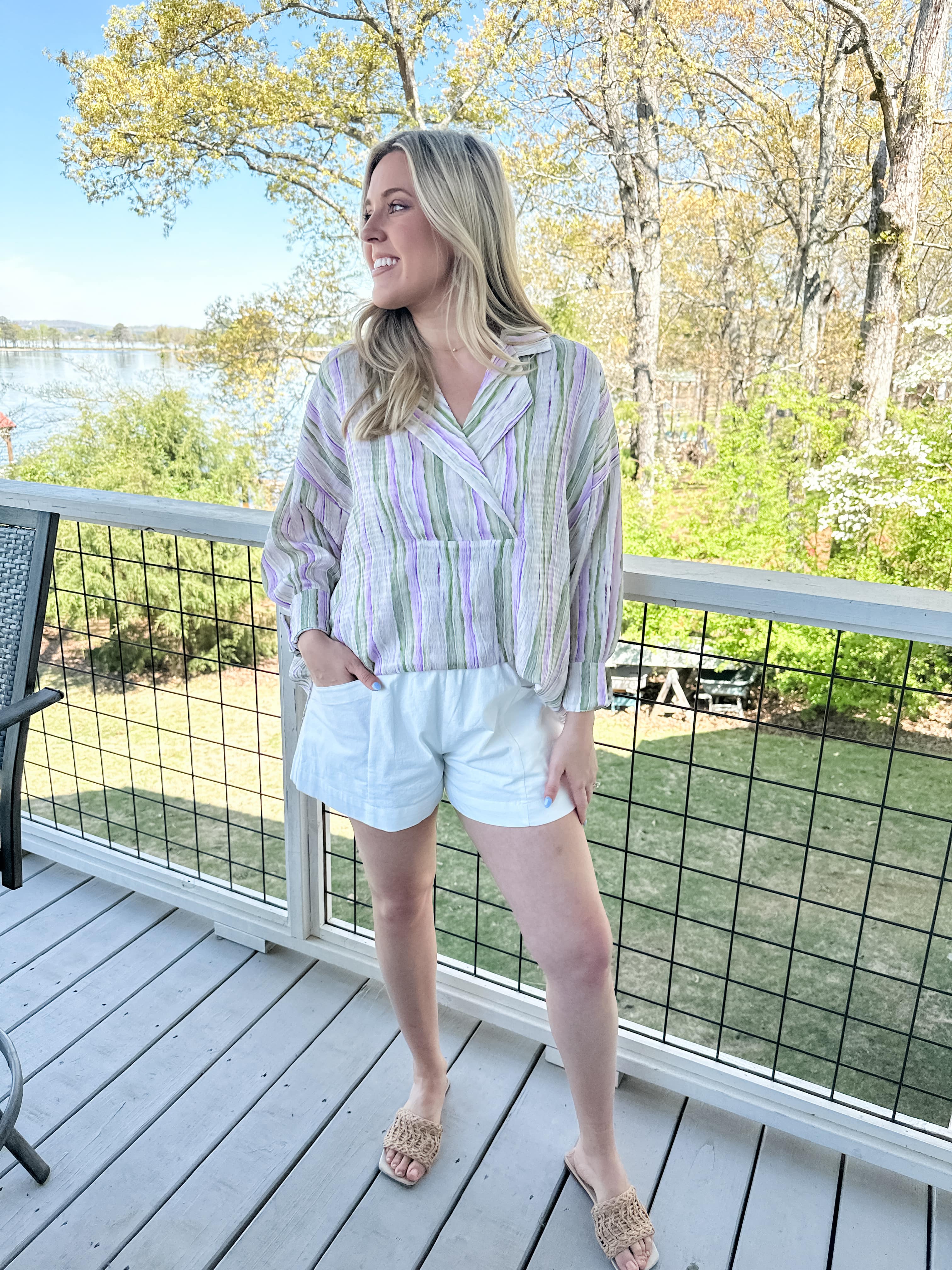 Watercolor Stripe Tuck Top