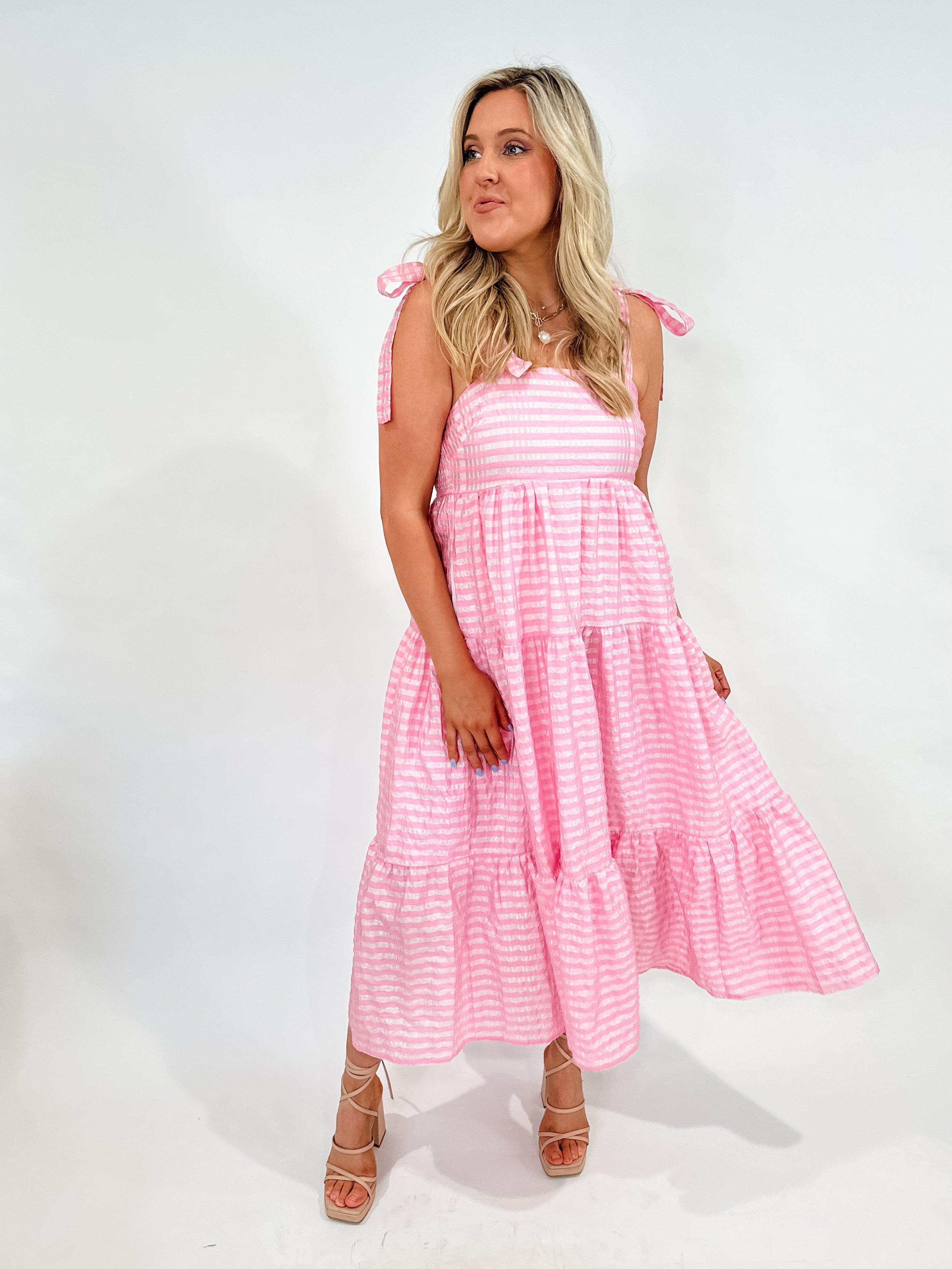 Shimmer Check Midi Dress