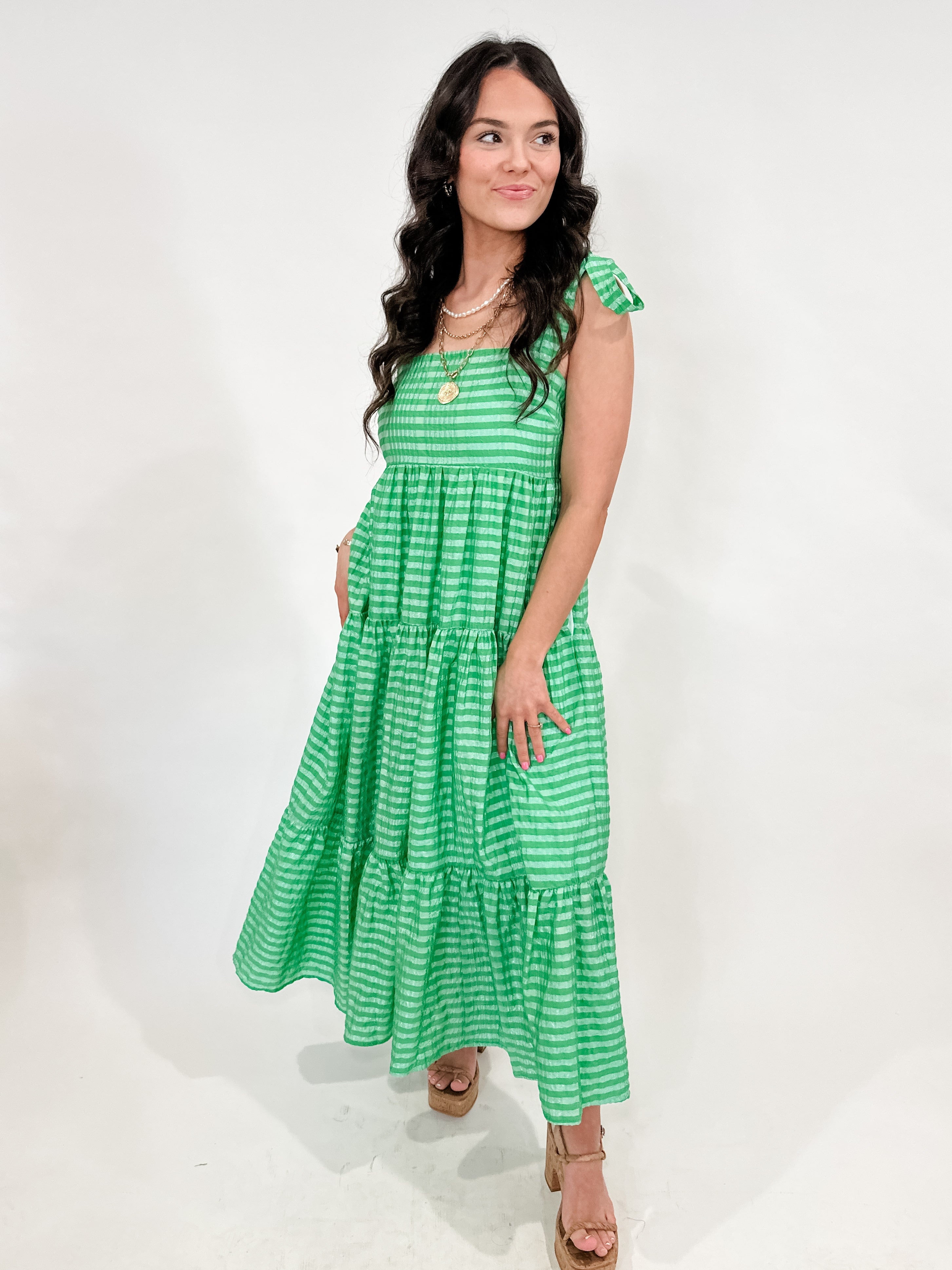 Shimmer Check Midi Dress