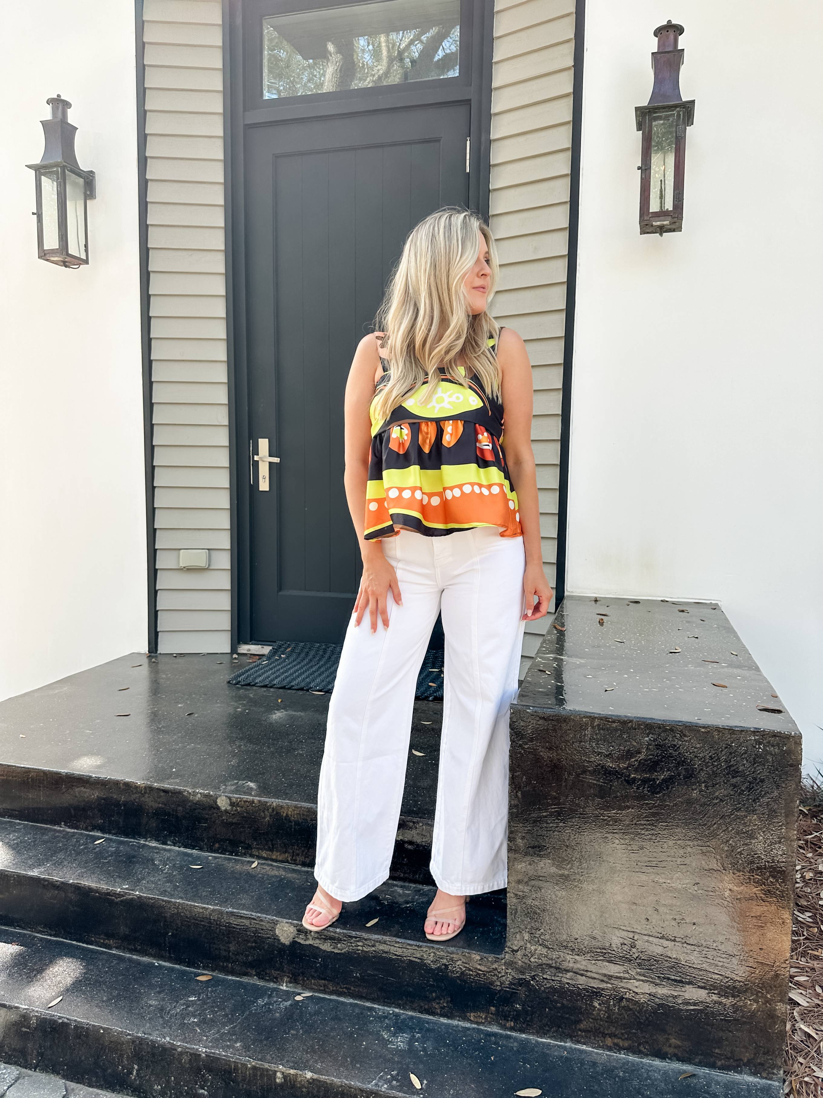 Bold Print Tie Back Top