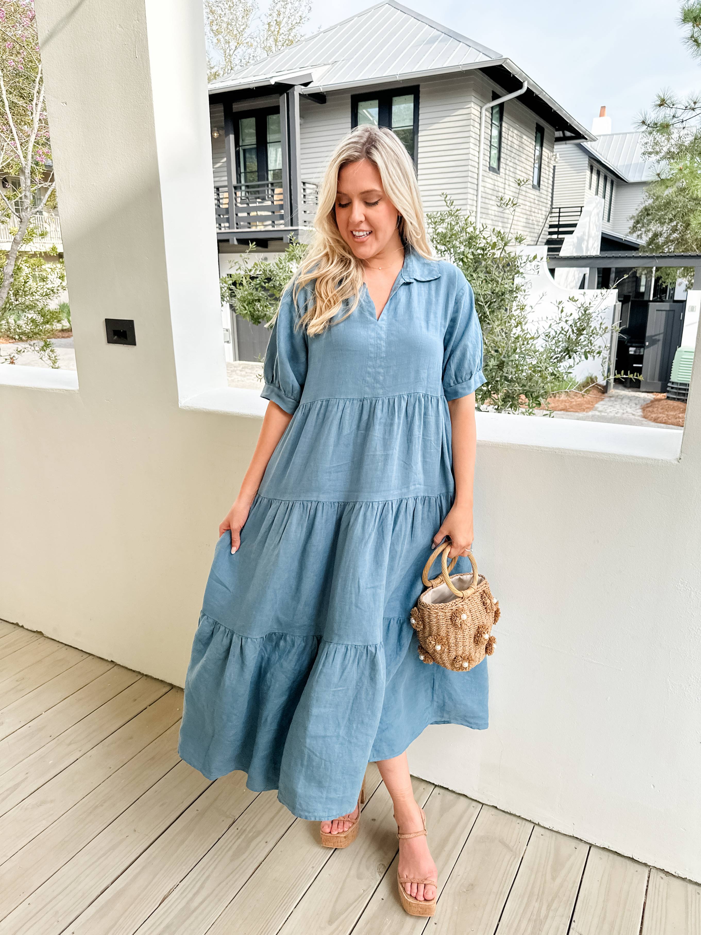 Tiered Linen Midi Dress