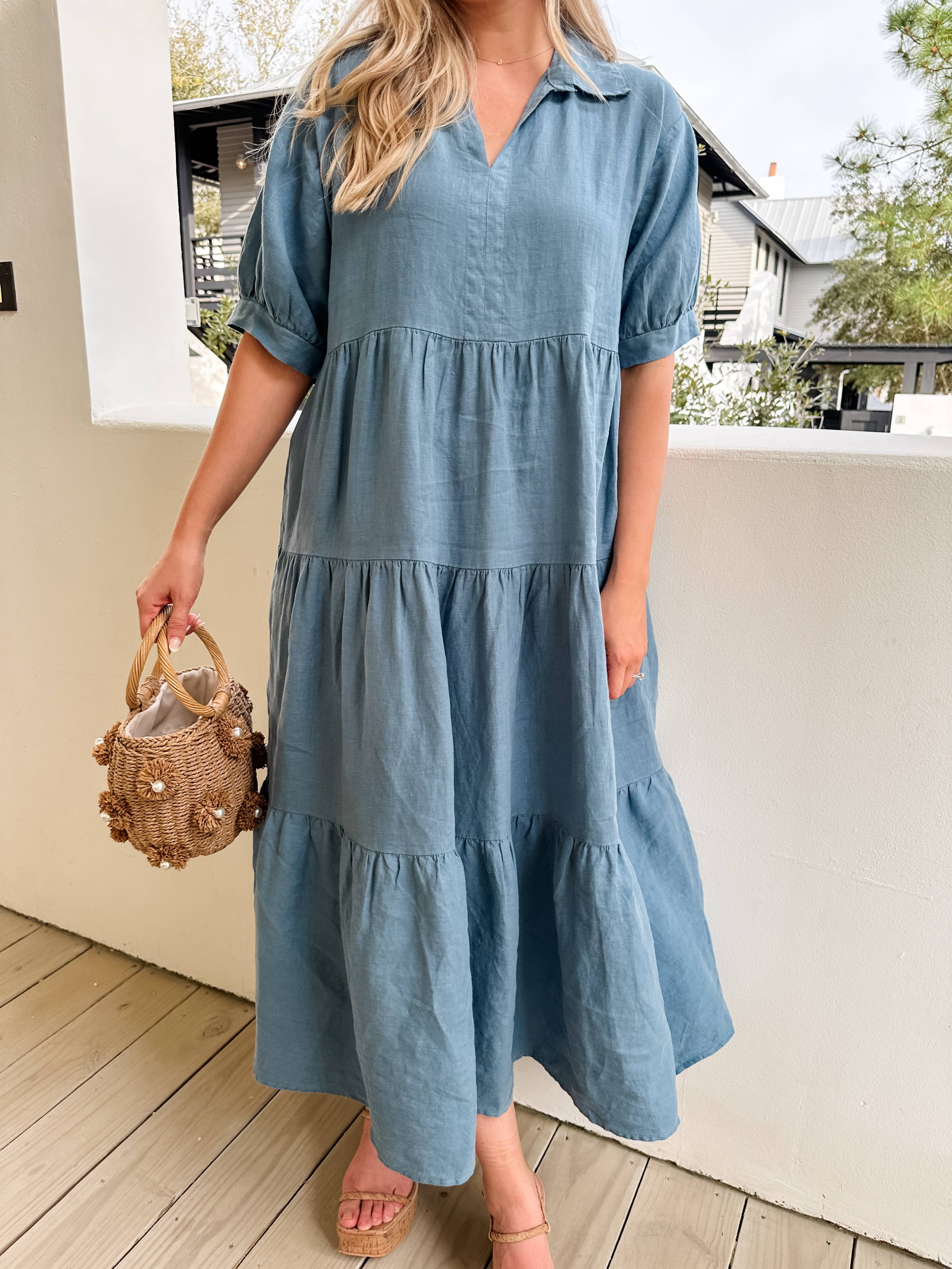 Tiered Linen Midi Dress