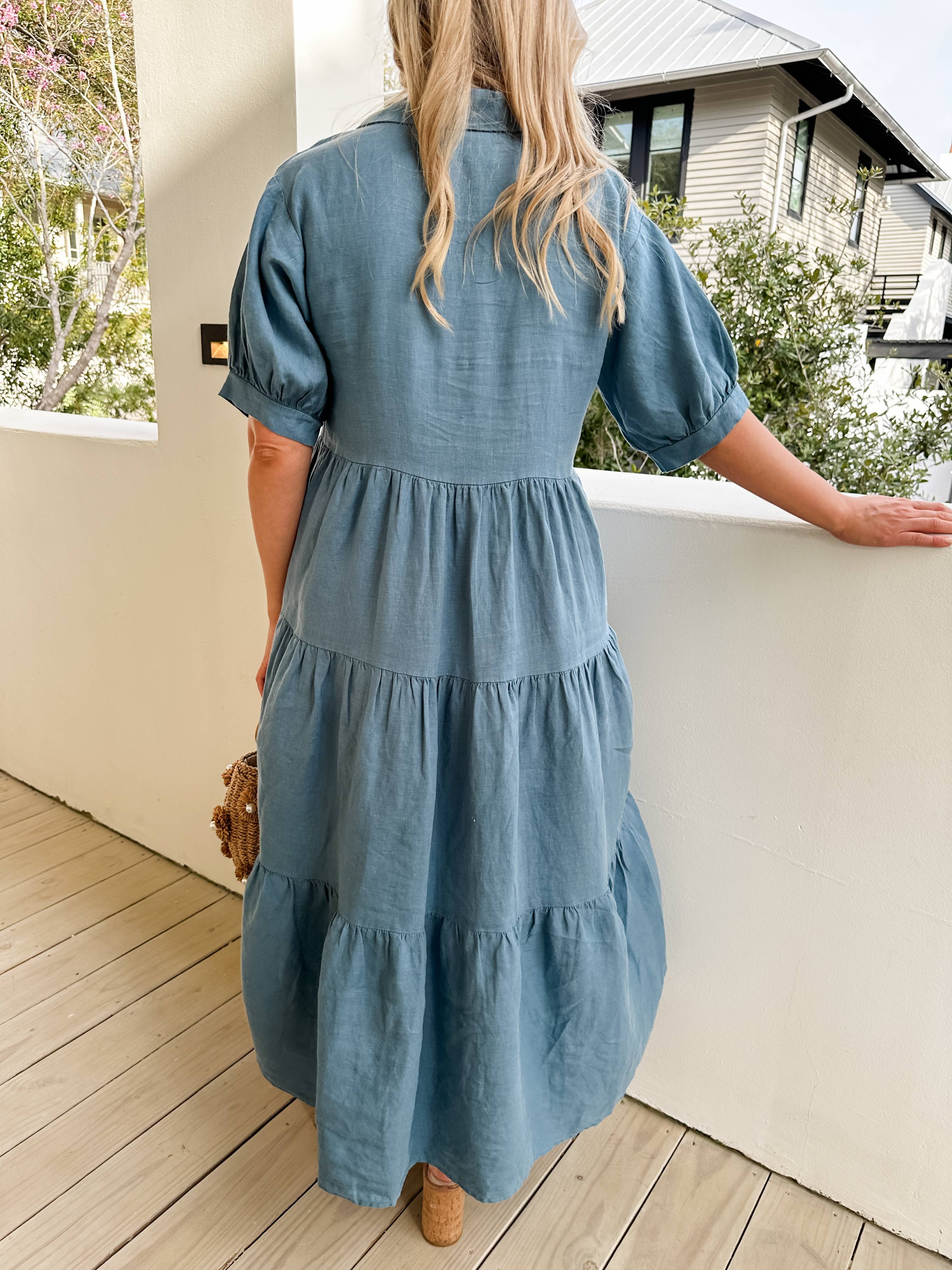 Tiered Linen Midi Dress