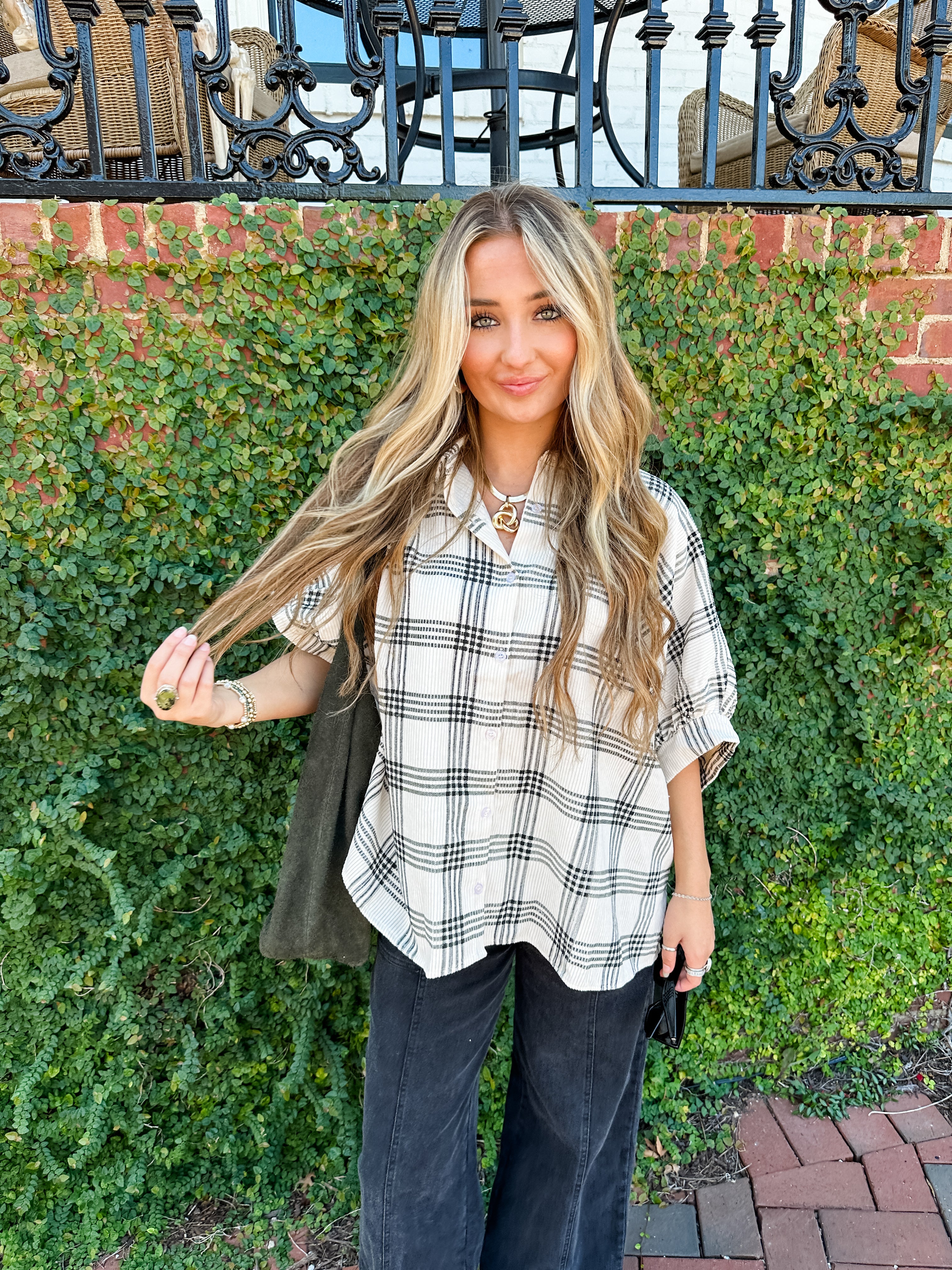 Plaid Corduroy Button Down Top