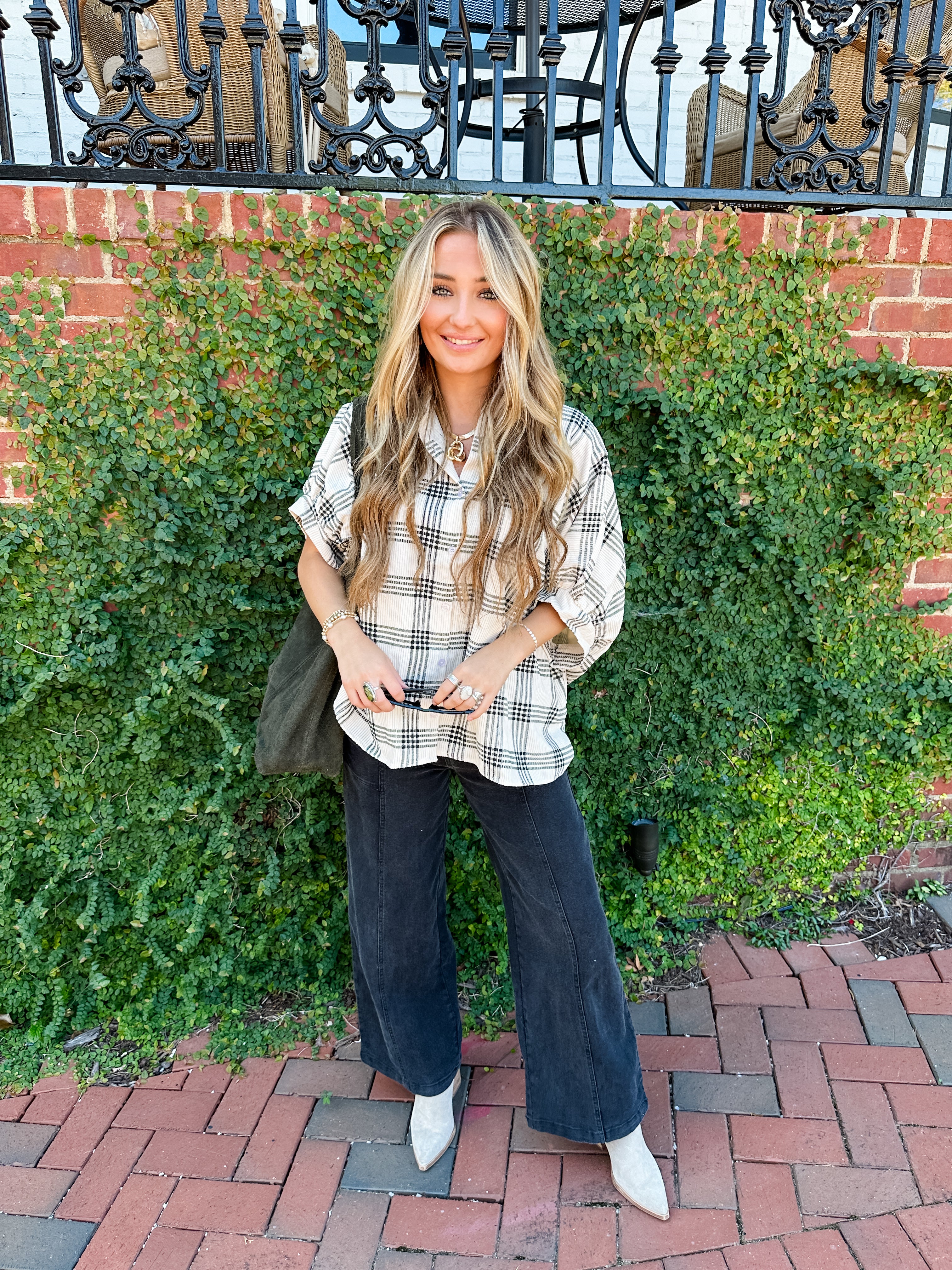 Plaid Corduroy Button Down Top