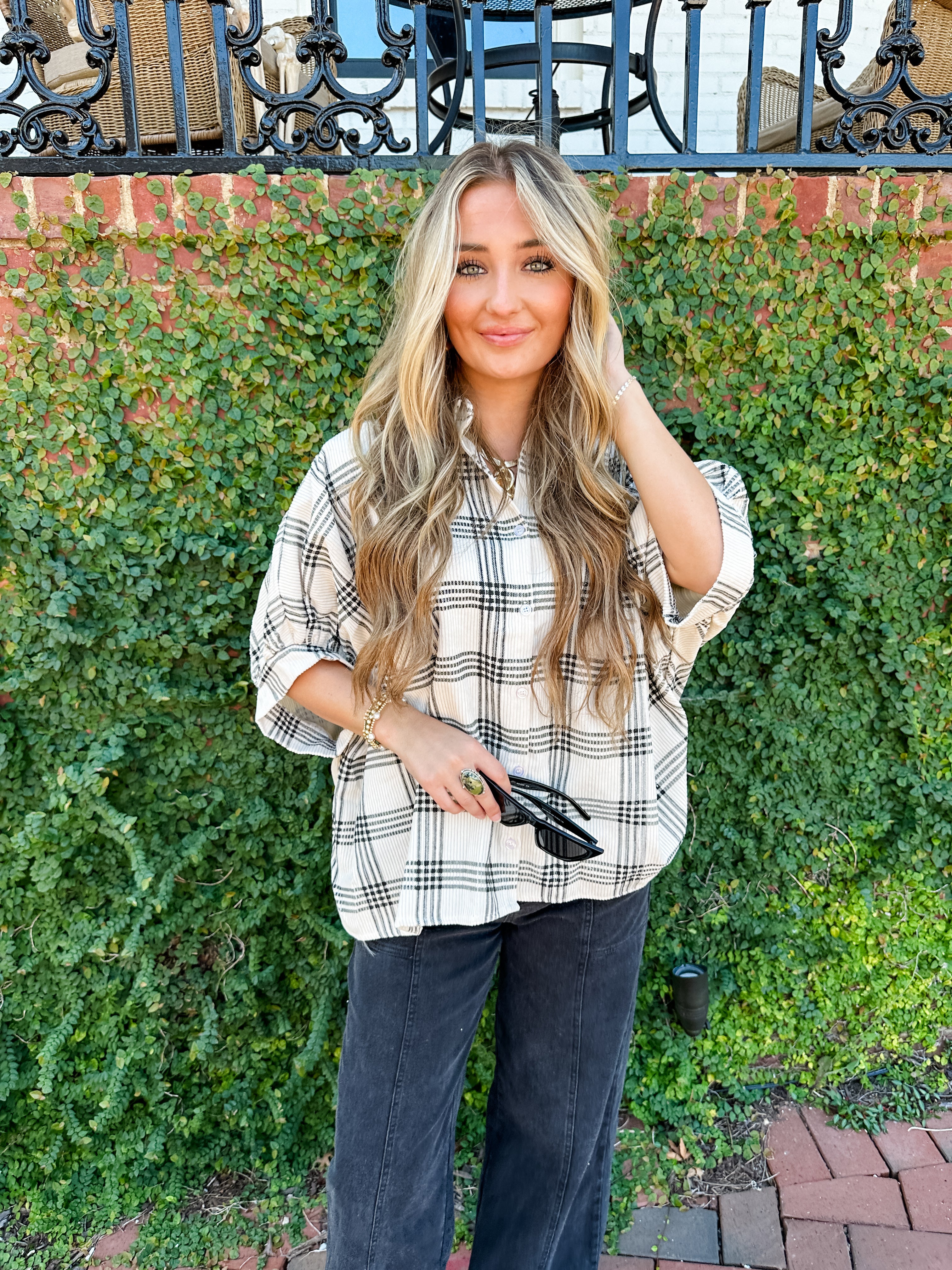 Plaid Corduroy Button Down Top