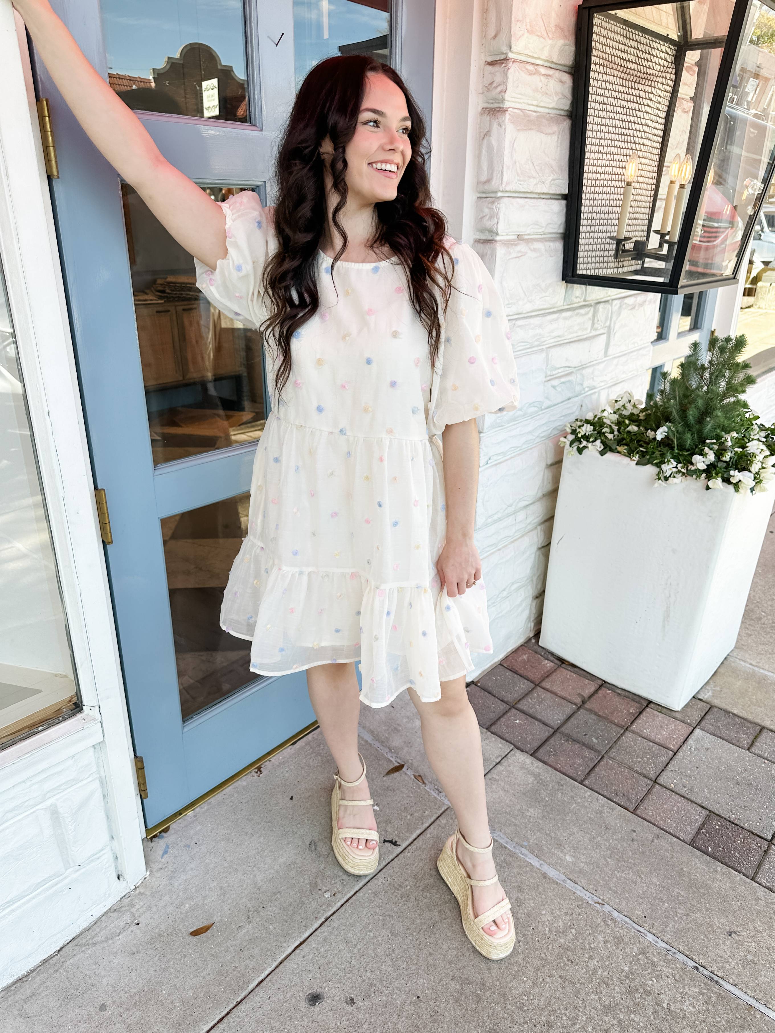 Pastel Embroidered Dots Dress